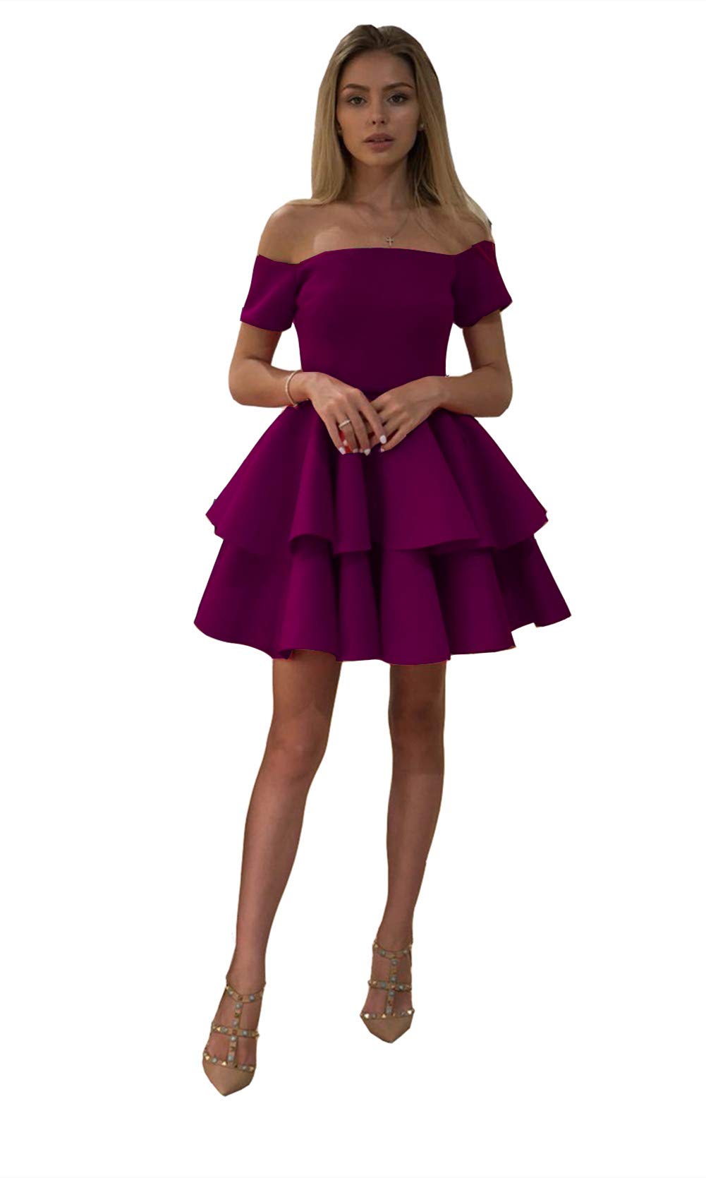 Emanni Women's Off Shoulder Short Homecoming Dress - Fuchsia Prom Party Dress for Formal Events, Dances & Special Occasions