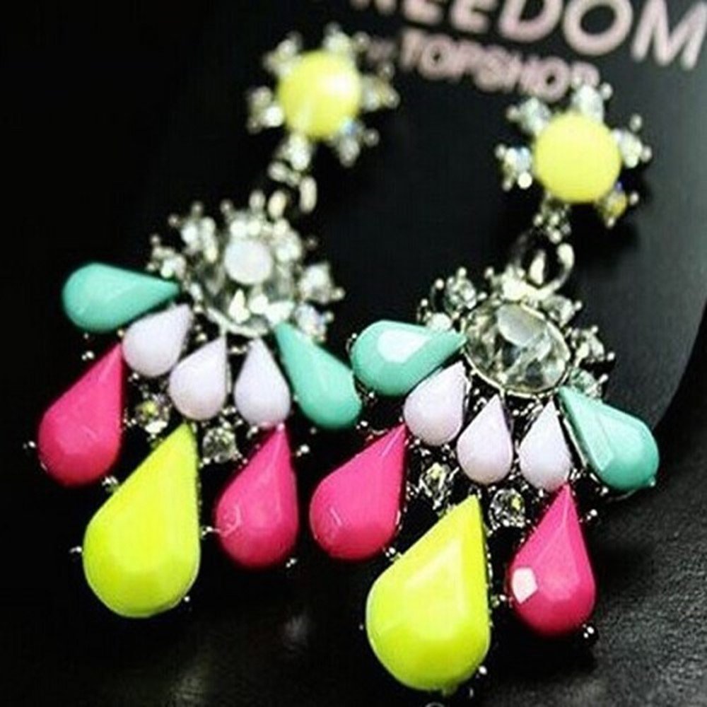 Fashion Women's Crystal Flower Dangle Earrings - Fluorescent Chandelier Stud Earrings for Party, Wedding & Evening Events