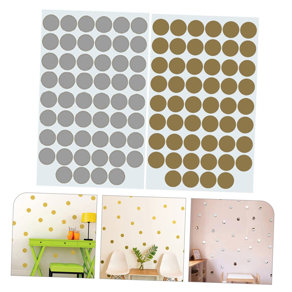 Mikikit 6 Sheets Gold Dot Wall Stickers - Removable Self-Adhesive Decals for Girls Room Decor, Bedroom, Nursery & Home Accessories - Sub-Gold Material for Stylish Interior Design