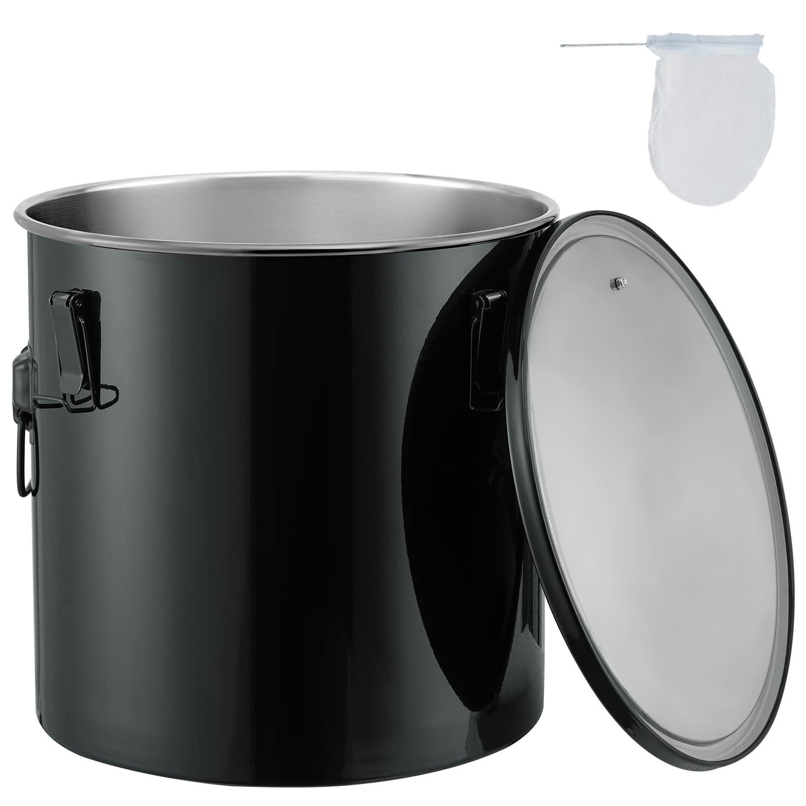 VEVOR 10 Gallon Stainless Steel Fryer Grease Bucket with Lid - Oil Disposal Caddy for Hot Cooking Oil Filtering, Rust-Proof Coating, Lock Clips & Filter Bag - Perfect for Restaurants, Food Trucks & Home Kitchens