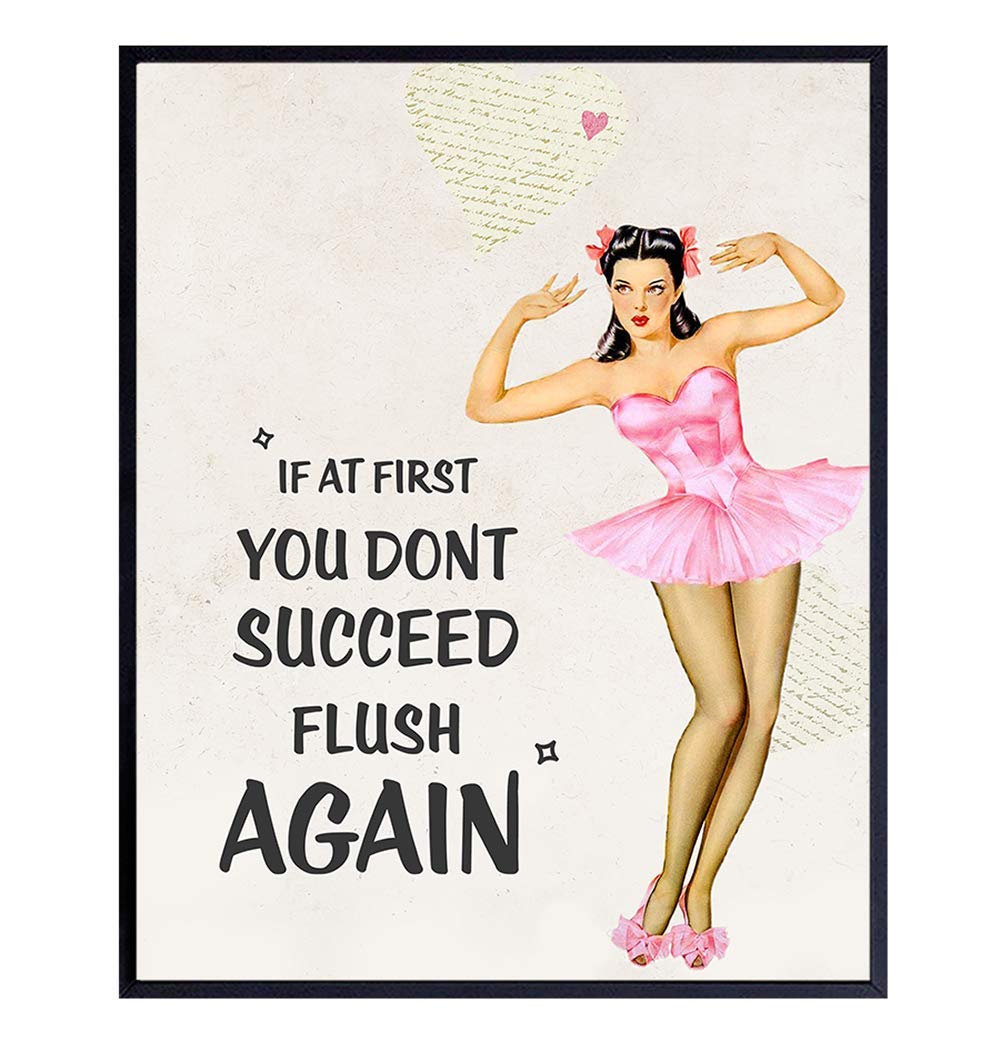 Vintage Pin-Up Bathroom Wall Art - 8x10 Unframed Retro Poster - Funny Home Decor & Unique Gift Idea - Perfect for Powder Room, Guest Bath or Man Cave Decor