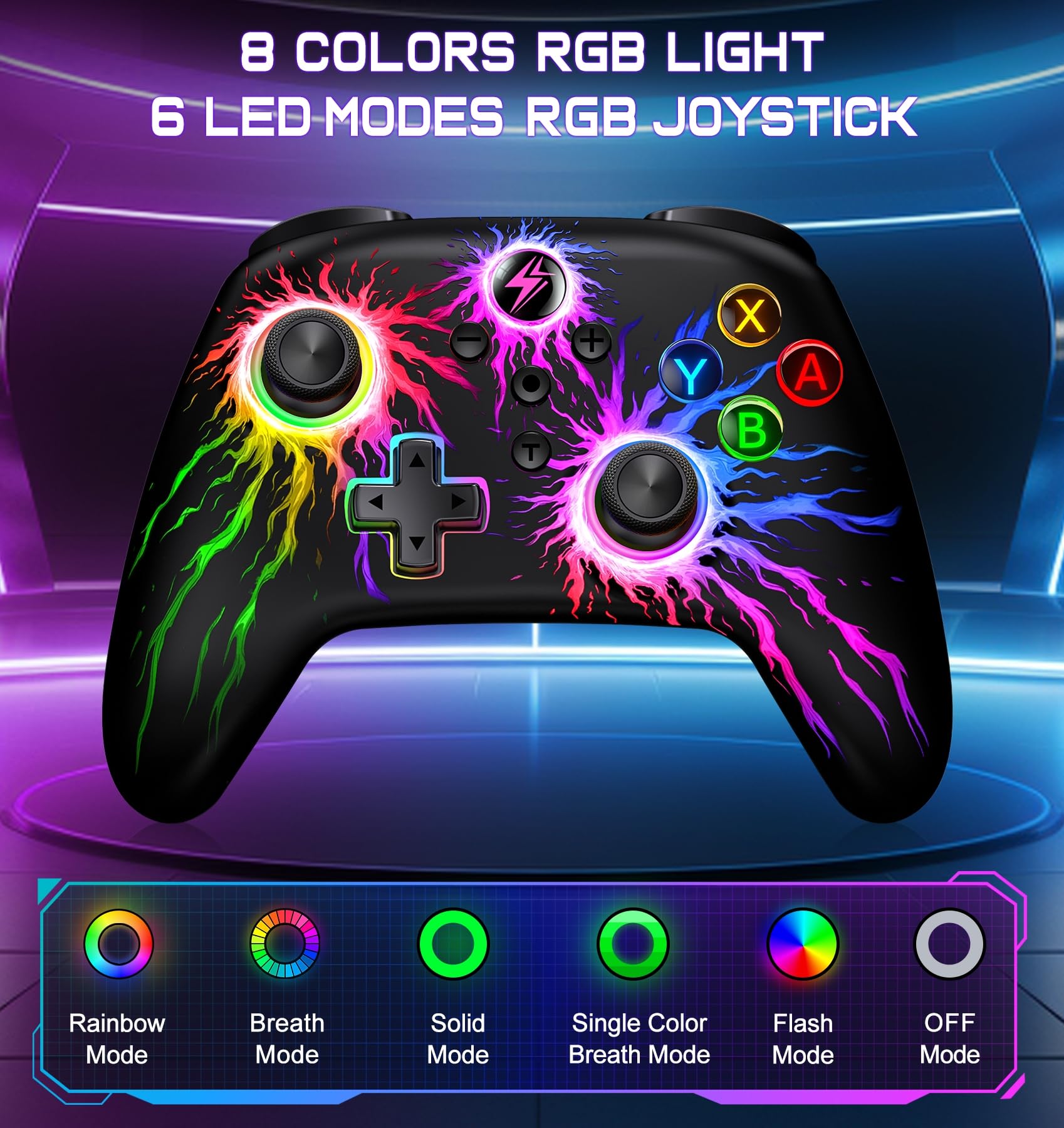 Wireless Pro Controller for Nintendo Switch/Switch Lite/OLED - LED Gamepad with Macro, Turbo, Motion Control & Vibration - Compatible with iOS, Android & PC - Perfect for Gaming, Streaming & Multiplayer Battles