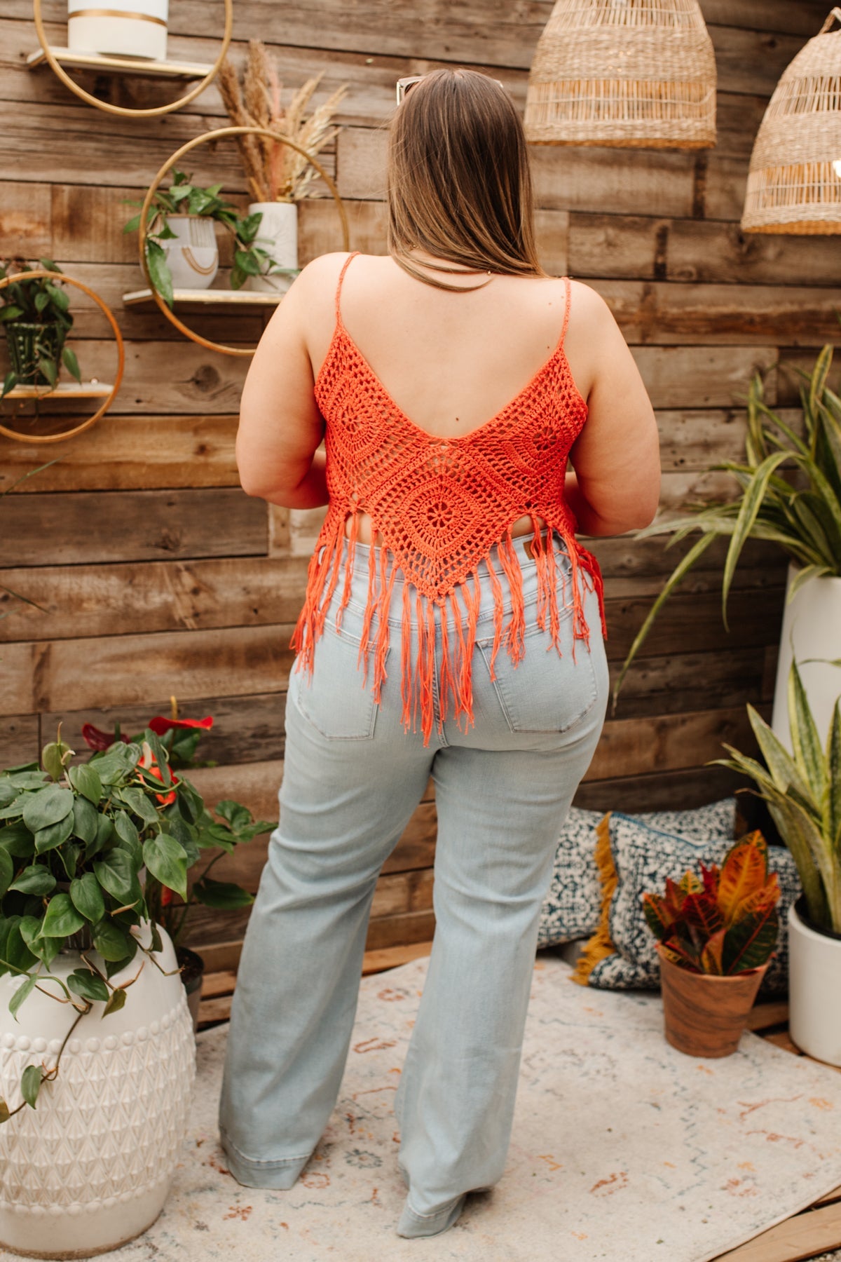 Orange Festival Fringe Tank Top - Women's Boho Party Outfit for Music Festivals & Summer Beach Vacations
