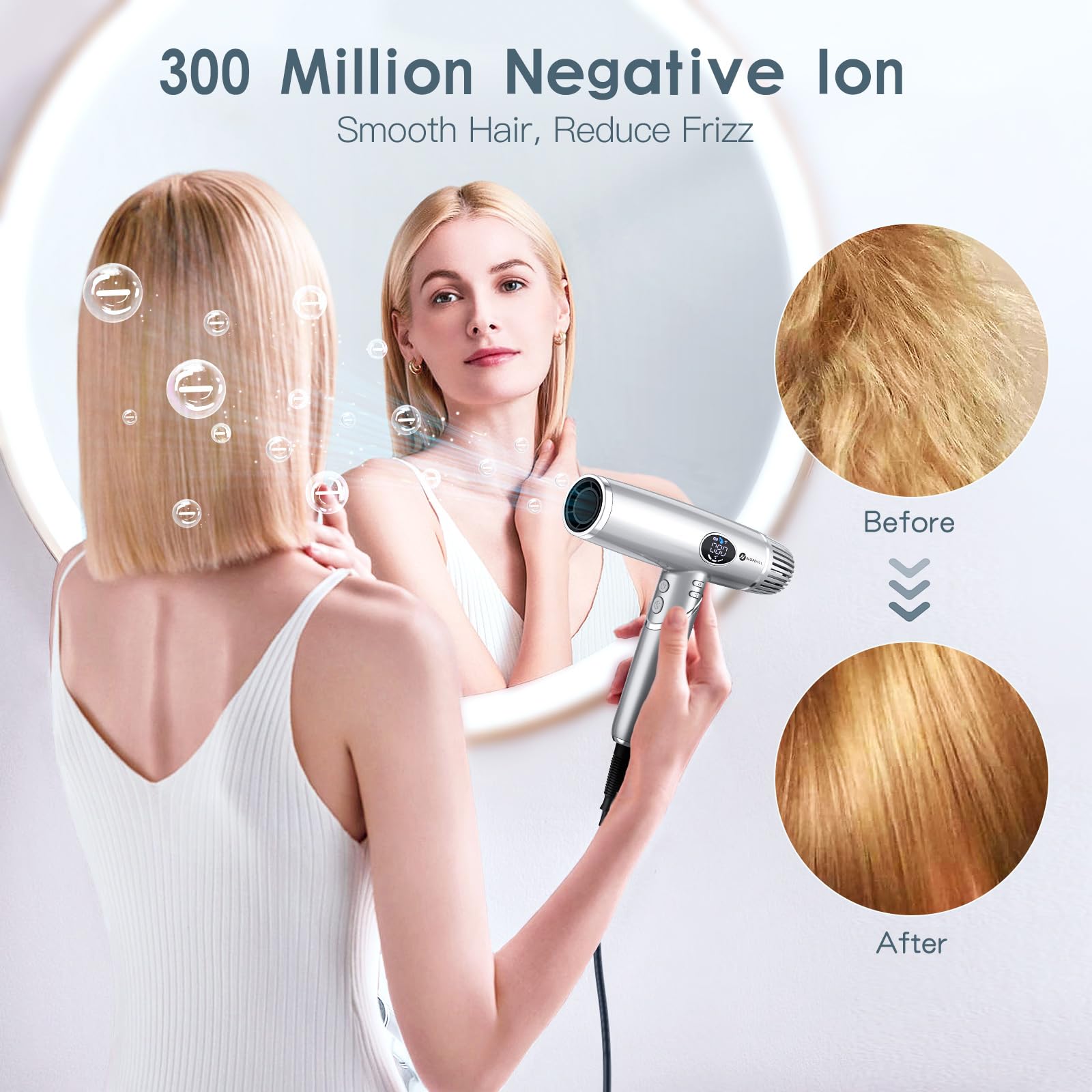 Slopehill Professional Foldable Ionic Hair Dryer - High Speed Blow Dryer for Fast Drying, Compact Travel Hairdryer with Magnetic Diffuser & Nozzle, LCD Display - Perfect for Home, Salon & Travel Use