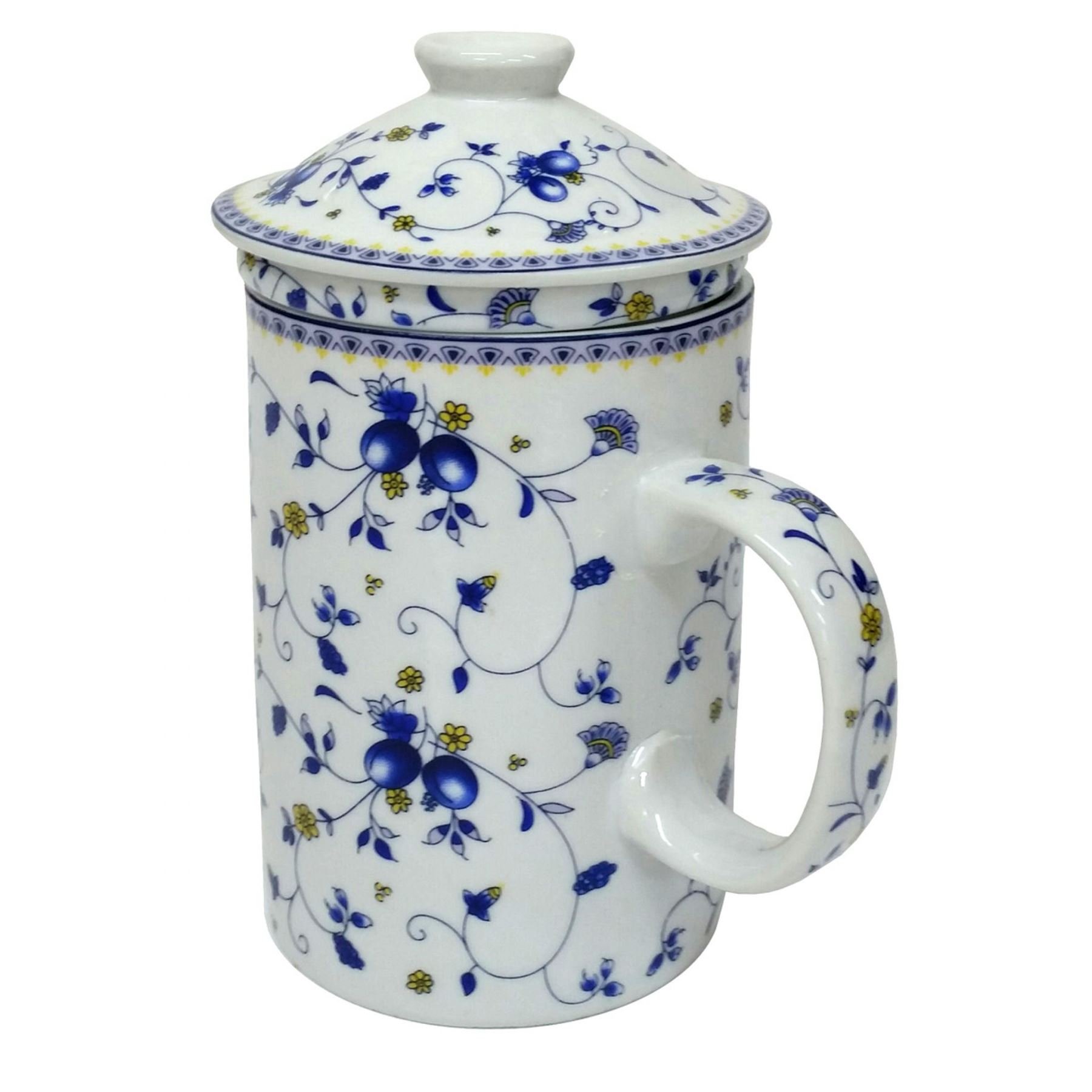 Premium Porcelain Chinese Tea Mug with Infuser & Lid - Elegant Fruit Vine Design - Perfect for Loose Leaf Tea, Herbal Infusions & Home/Office Use