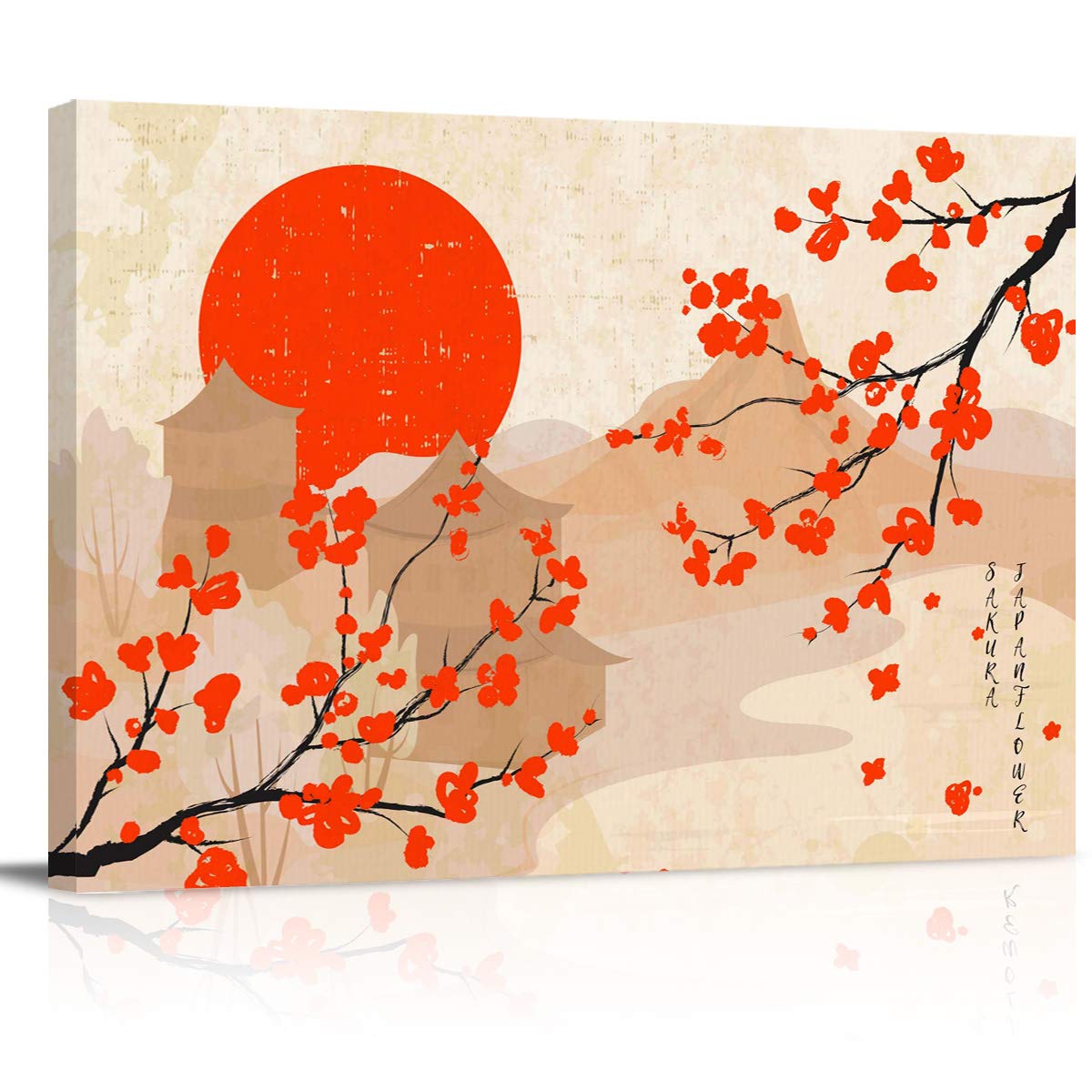 COLORSUM Vintage Cherry Blossom Landscape Canvas Wall Art - 28''x20'' Stretched & Framed Ready to Hang Painting for Living Room, Bedroom, Kitchen Decor | Nature Inspired Home & Office Wall Decor