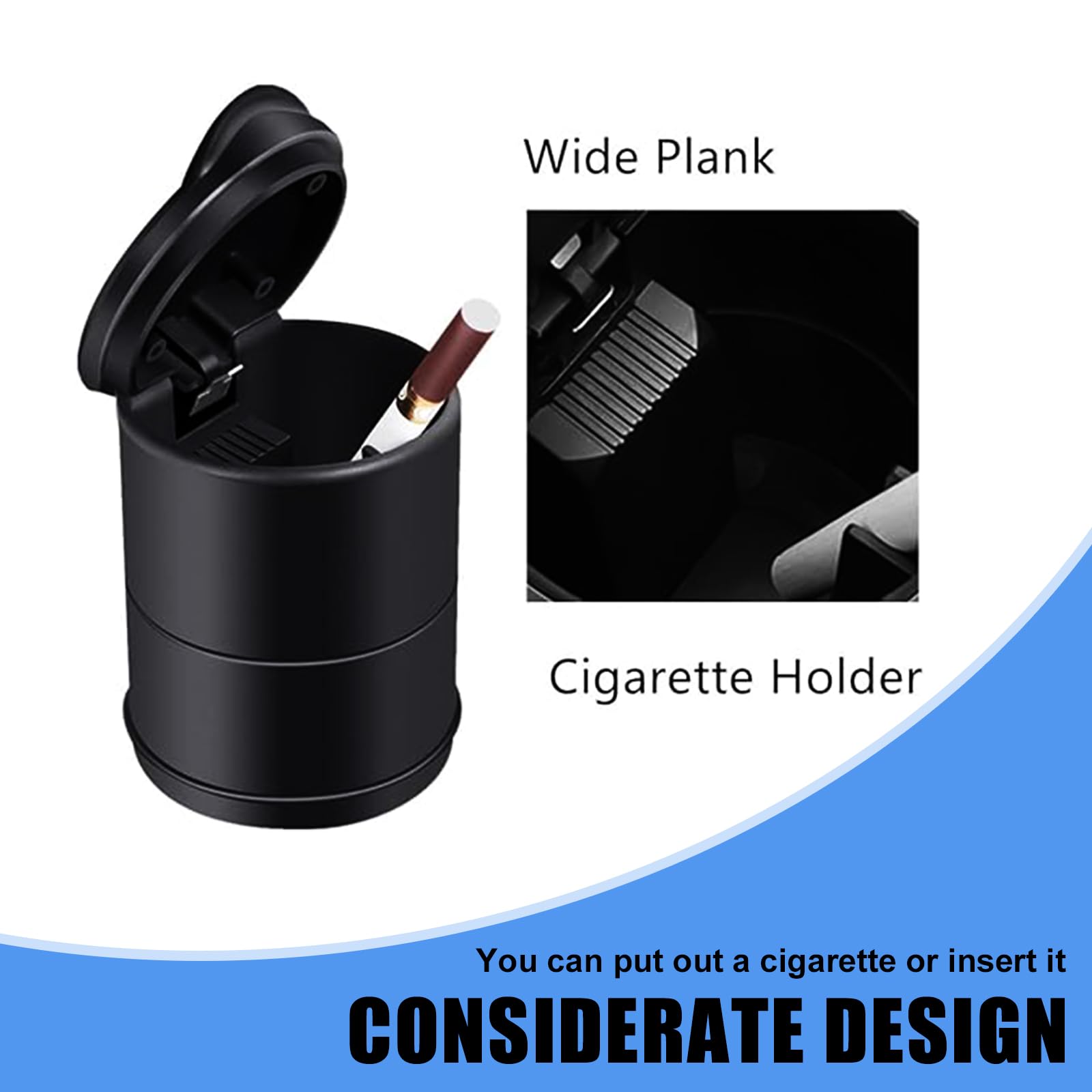 UGSHY 1 PC Car Ashtray with Lid - Portable Smell Proof Auto Ashtray for Car, Truck, Office & Home - Heat Resistant Vehicle Accessory (Black) | Perfect for Road Trips, Camping & Smoking Areas