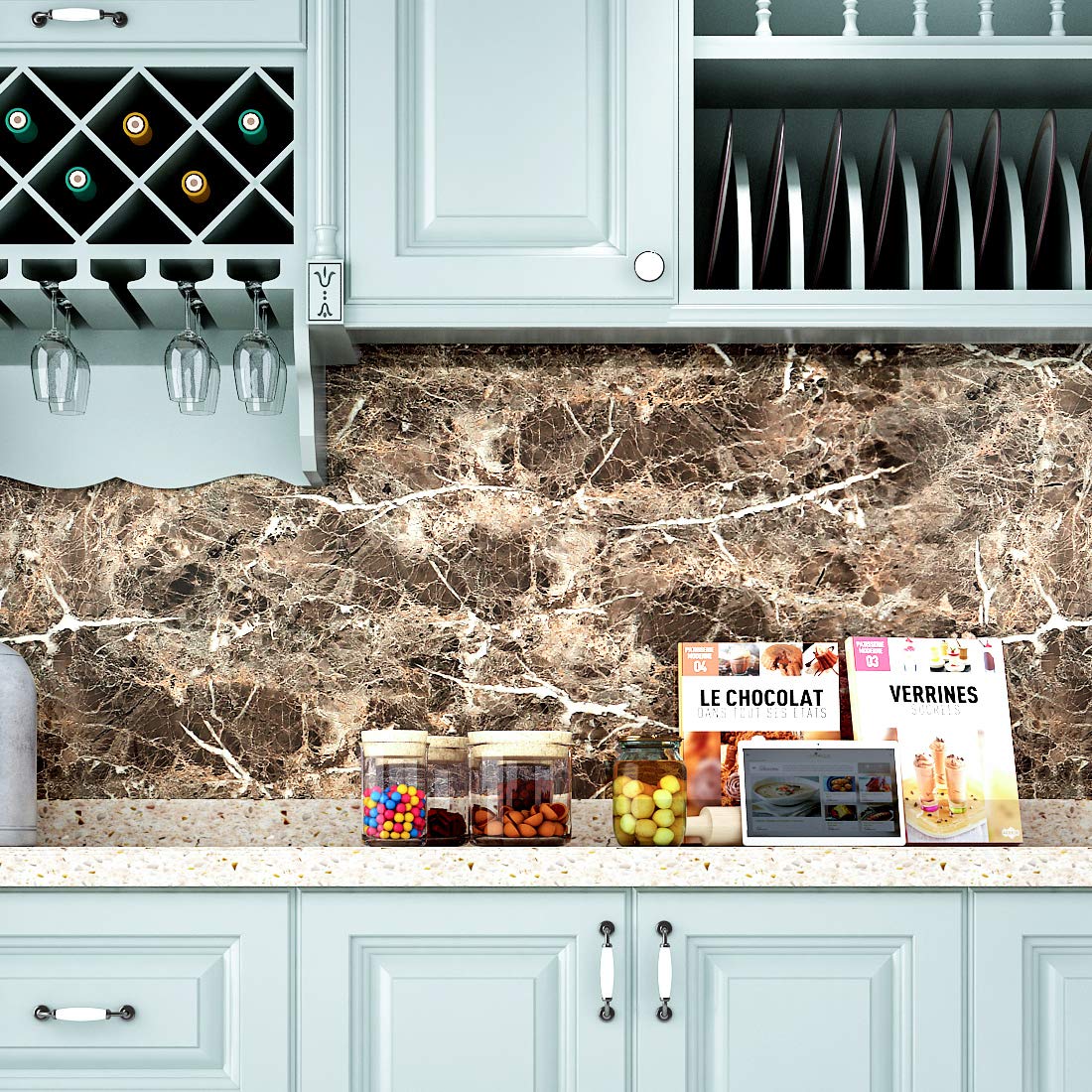 LACHEERY 90CMx4M Light Emperador Marble Peel & Stick Contact Paper - Self-Adhesive Countertop Cover for Kitchen, Bathroom Cabinets, Tables & Desks | Waterproof, Durable Worktop Protection for Home & Office Use