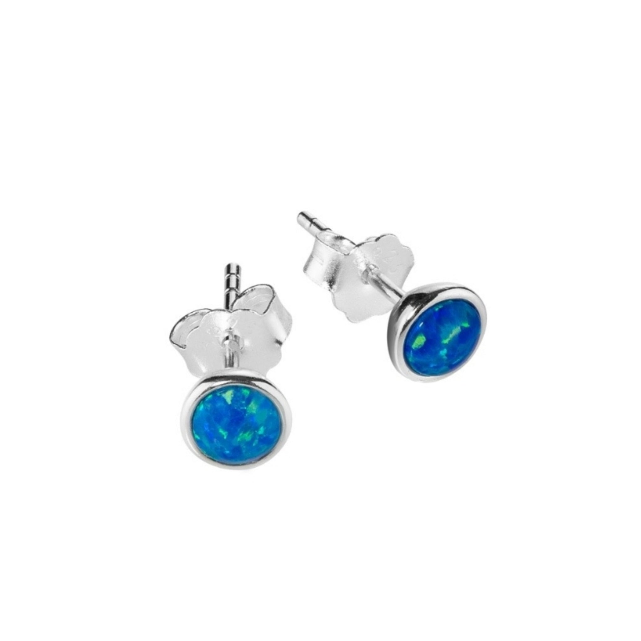 Opal Look Stud Earrings in Blue & Silver - Elegant Aegean Style Jewelry for Women, Perfect for Parties, Weddings & Everyday Wear