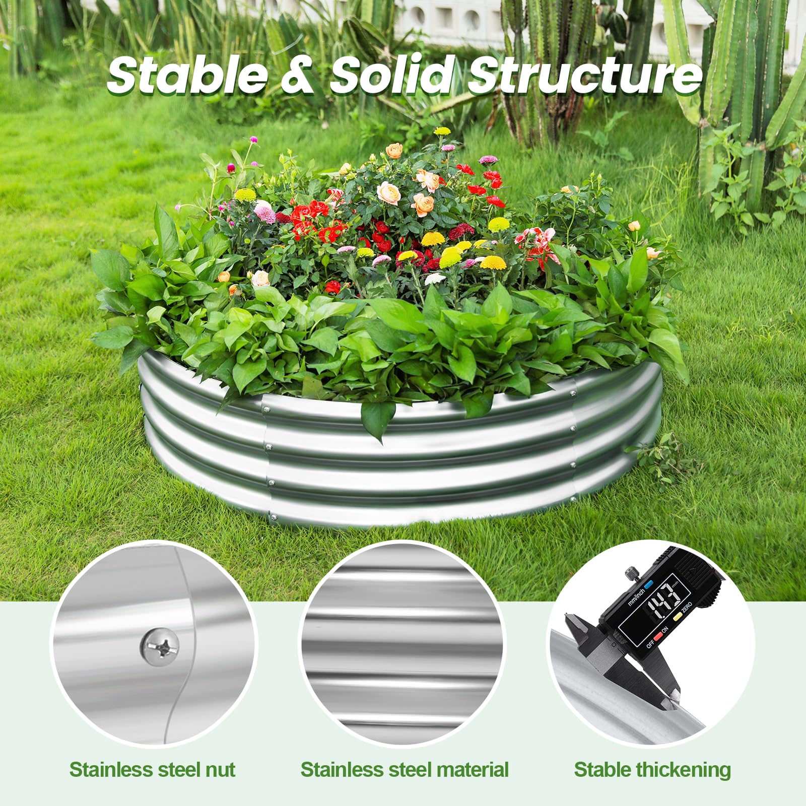 Galvanized Raised Garden Bed Kit - Large Round Metal Planter Box for Vegetables, Flowers & Herbs - Outdoor Gardening Solution for Backyard, Patio & Urban Farming - Durable & Rust-Resistant Design