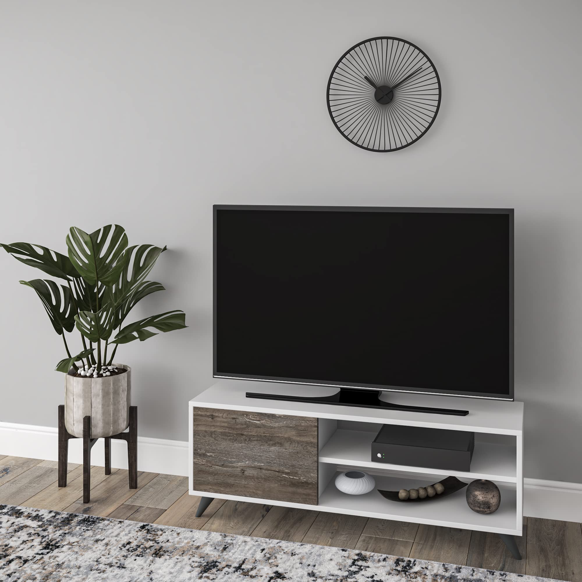 Modern White & Wenge TV Stand with Storage - 47.2