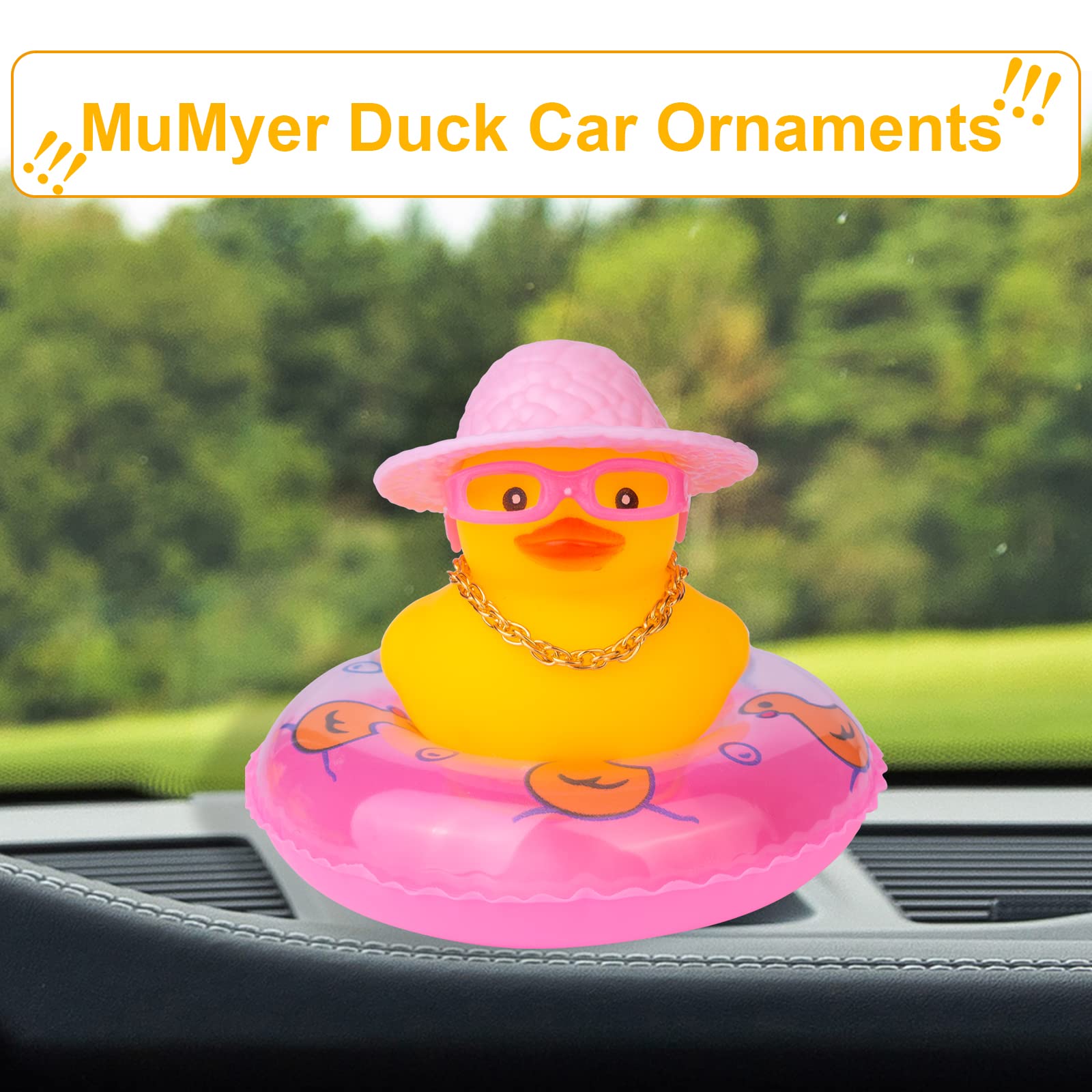 Funny Rubber Duck Car Dashboard Decorations with Mini Swim Ring, Sun Hat & Sunglasses - Cute Car Accessories for Dashboard Decoration - Perfect for Road Trips, Gifts & Adding Personality to Your Vehicle