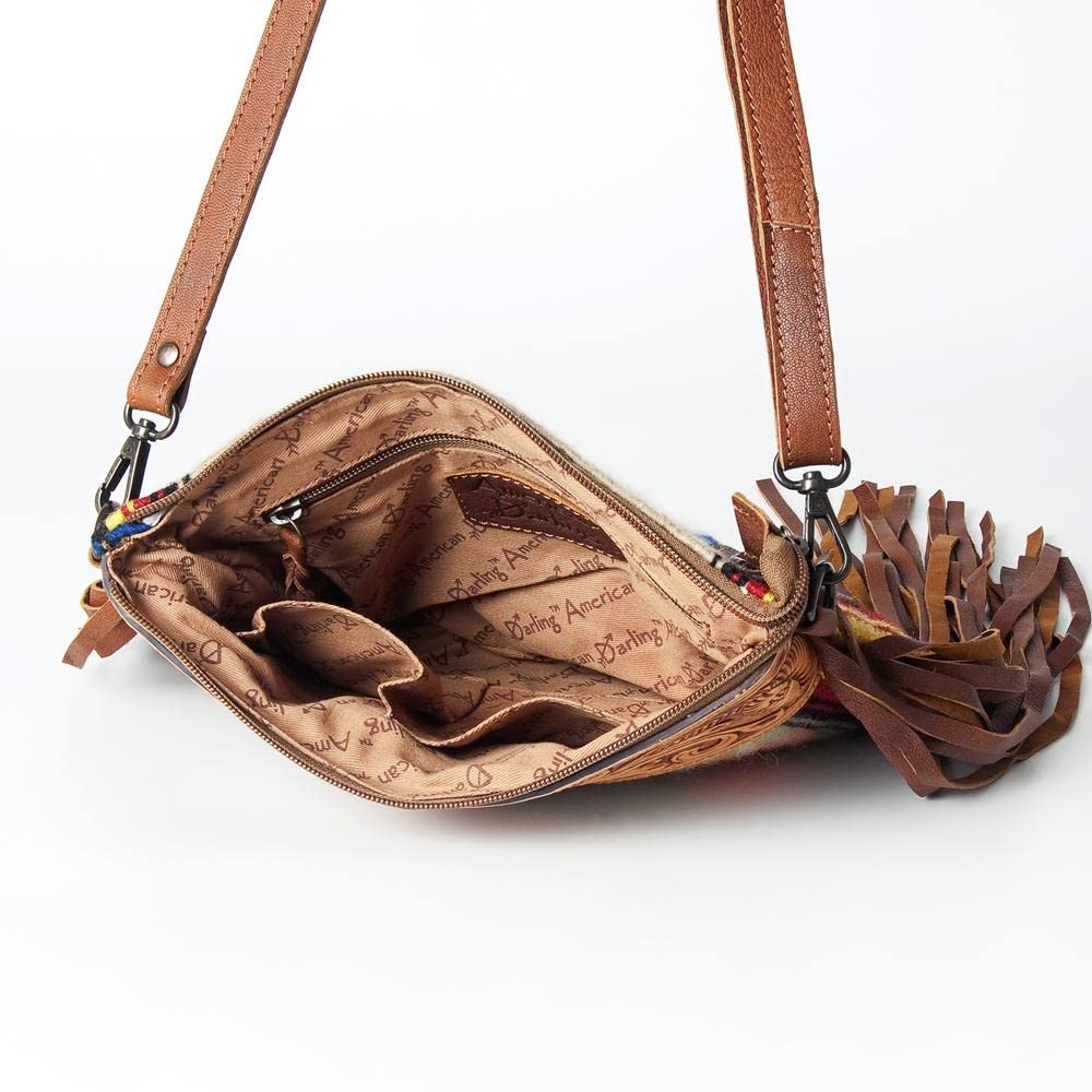 American Darling Large Crossbody Hand Carved Leather Fringe Purse for Women - Western Style Handbag with Adjustable Strap, Perfect for Daily Use, Travel & Country Music Festivals (ADBGZ184P)