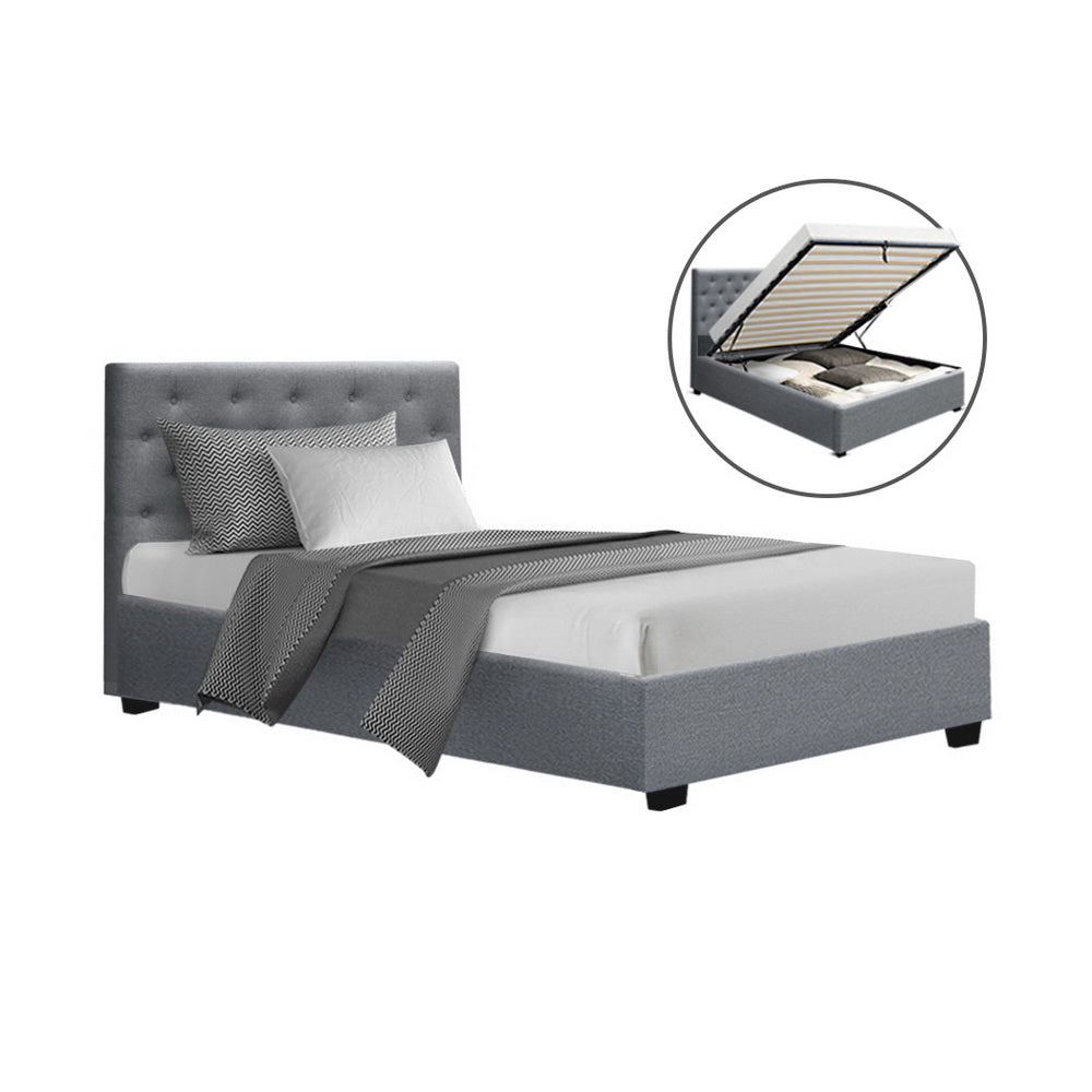 Dorilla Gas Lift Storage King Single Bed Frame in Grey - Space-Saving Bed with Underbed Storage for Small Apartments & Dorm Rooms