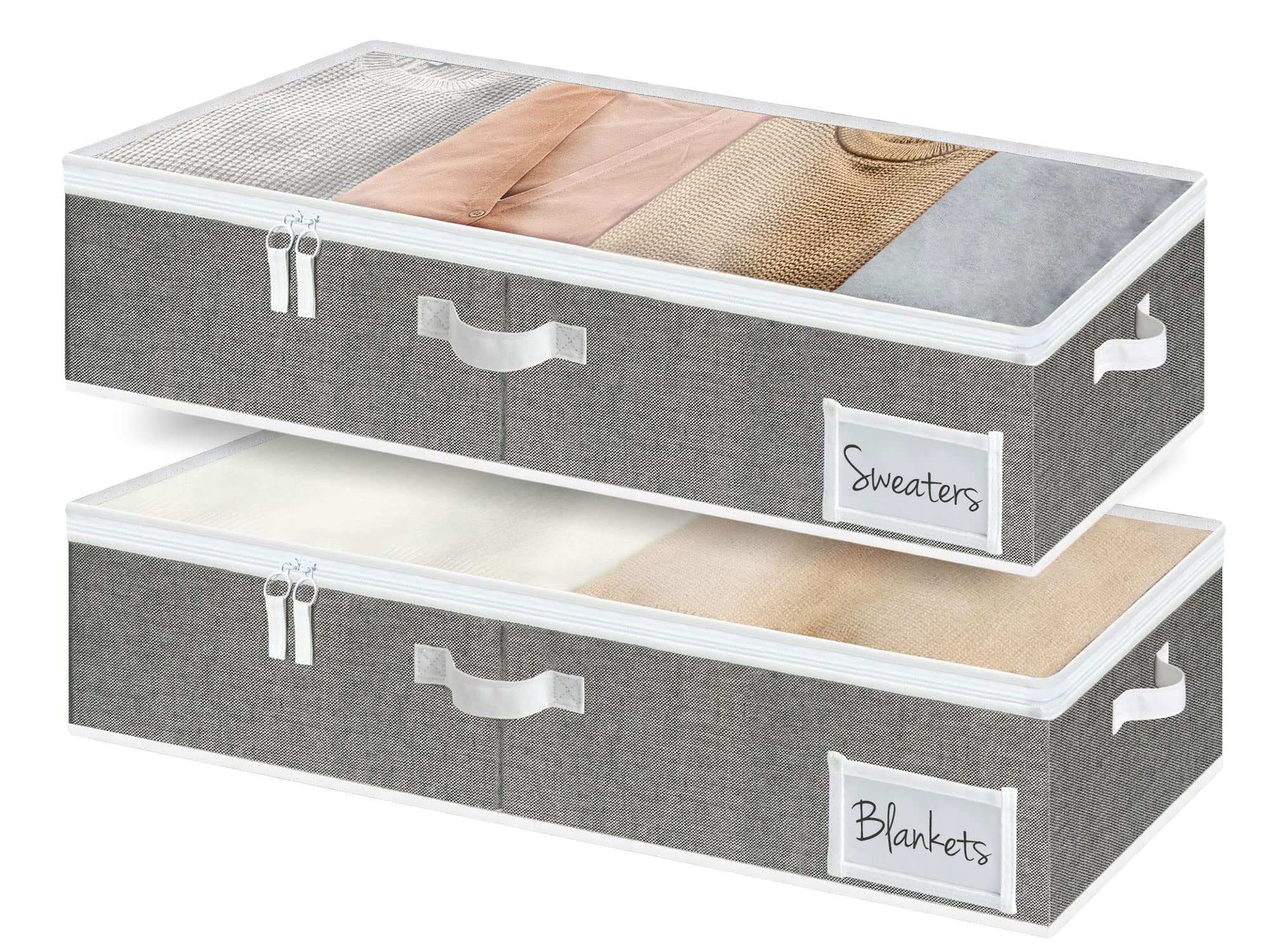 StorageWorks Large Under Bed Storage Containers with Handles & Label Holder - 2 Pack Ultra-Thick Fabric Underbed Bins for Clothes, Blankets, Sweaters | Space-Saving Closet Organizer for Seasonal Storage & Bedroom Organization