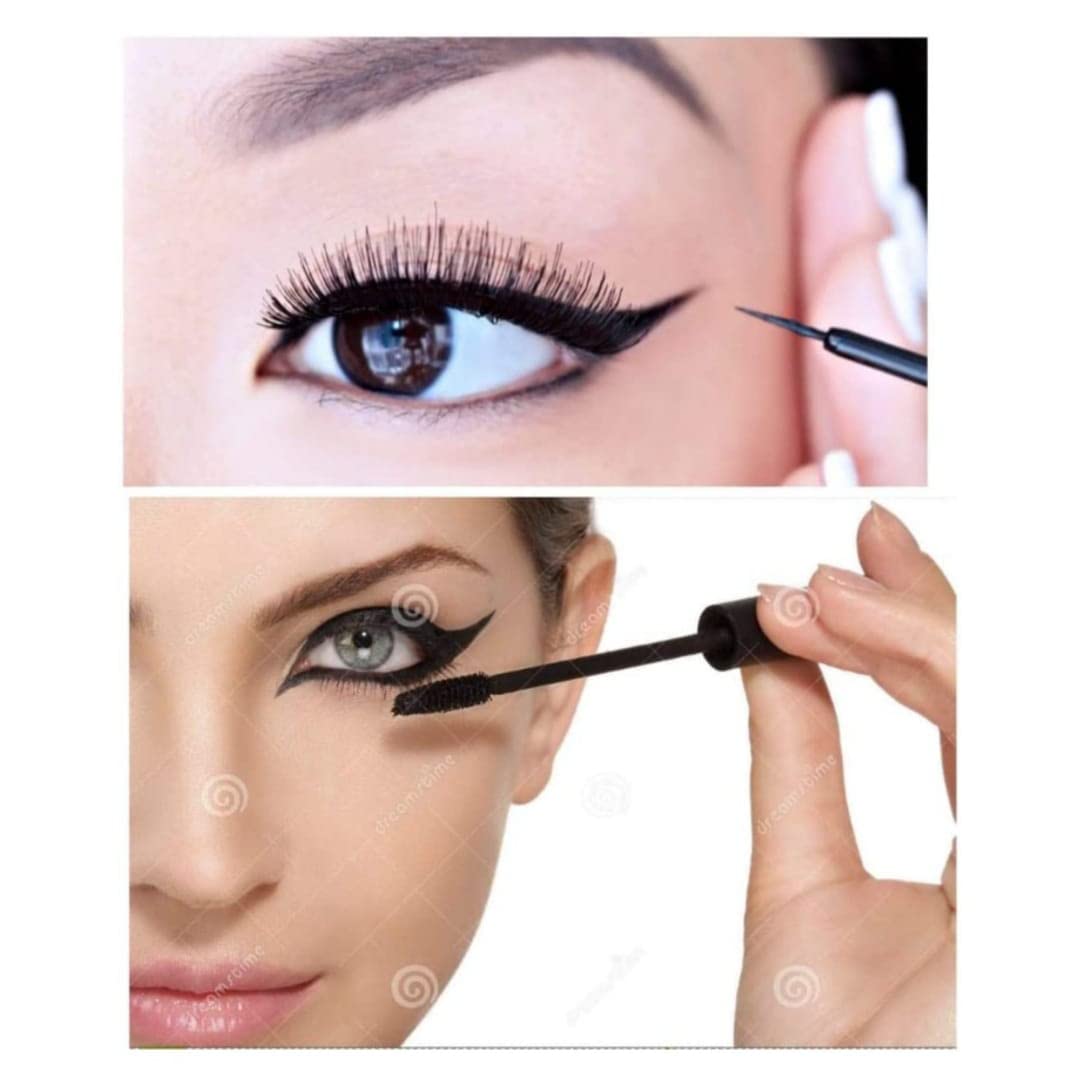 Glomic Professional Waterproof Eyeliner, Mascara, Eyebrow Pencil, Makeup Wipes & Lipstick Set (5-Piece Combo) - Perfect for Travel, Everyday Makeup & Long-Lasting Beauty Looks