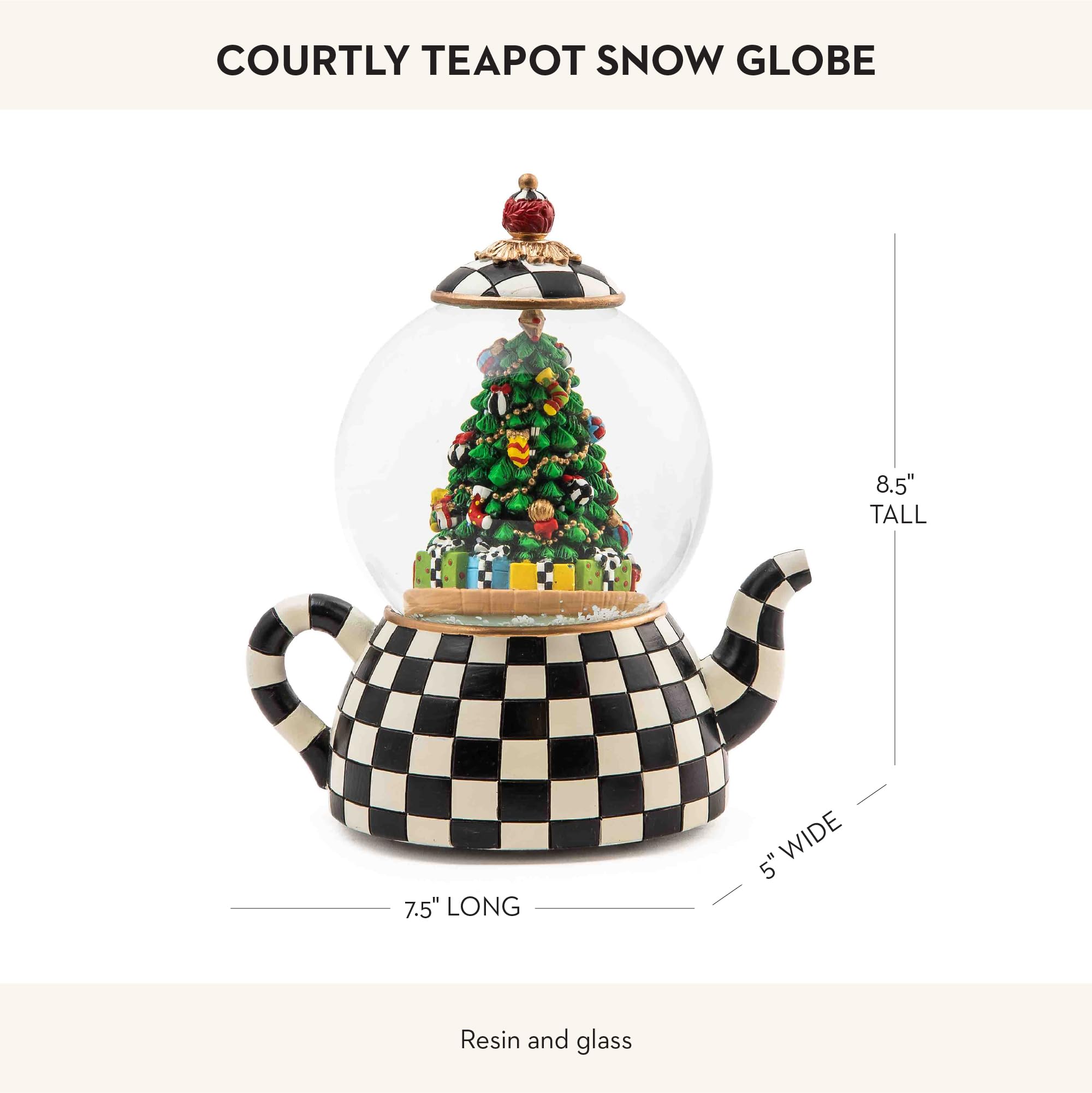 MACKENZIE-CHILDS Snow Globe - Elegant Courtly Teapot Christmas Ornament for Holiday Home Decor, Festive Living Room Centerpiece, Perfect Gift for Collectors & Winter Enthusiasts (Great for Christmas Tree Decorations, Mantel Displays & Seasonal Tablescapes)