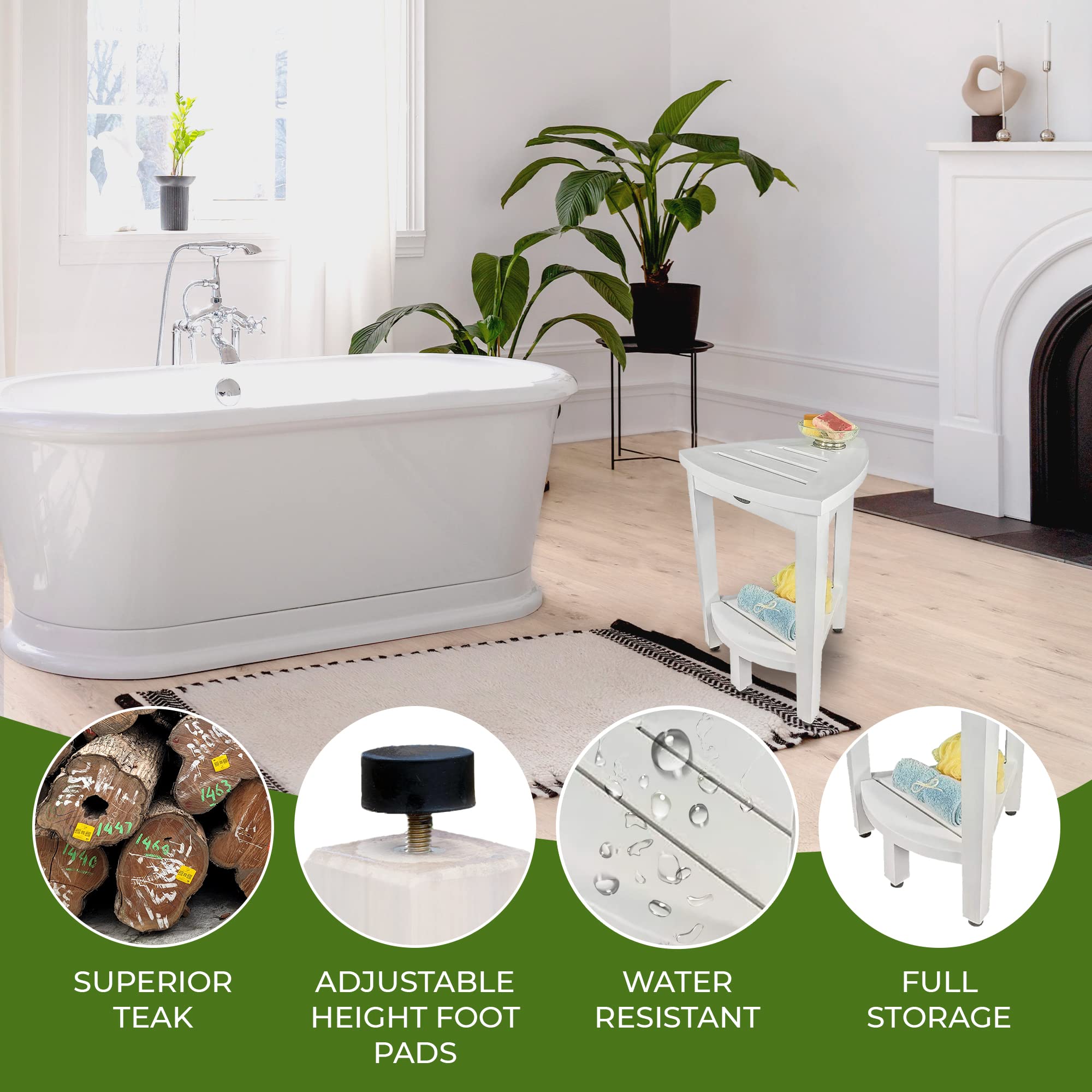 Waterproof Teak Wood Shower Bench Stool - Non-Slip Bath Seat with Storage for Shower Safety - Ideal for Elderly, Disabled & Spa Relaxation - Perfect for Bathroom Organization & Wet Room Decor