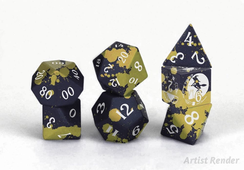 7ct Witch Toxic Aluminum Dice Set - Unique RPG Gaming Accessories for Dungeons & Dragons, Pathfinder & Tabletop Roleplaying Games