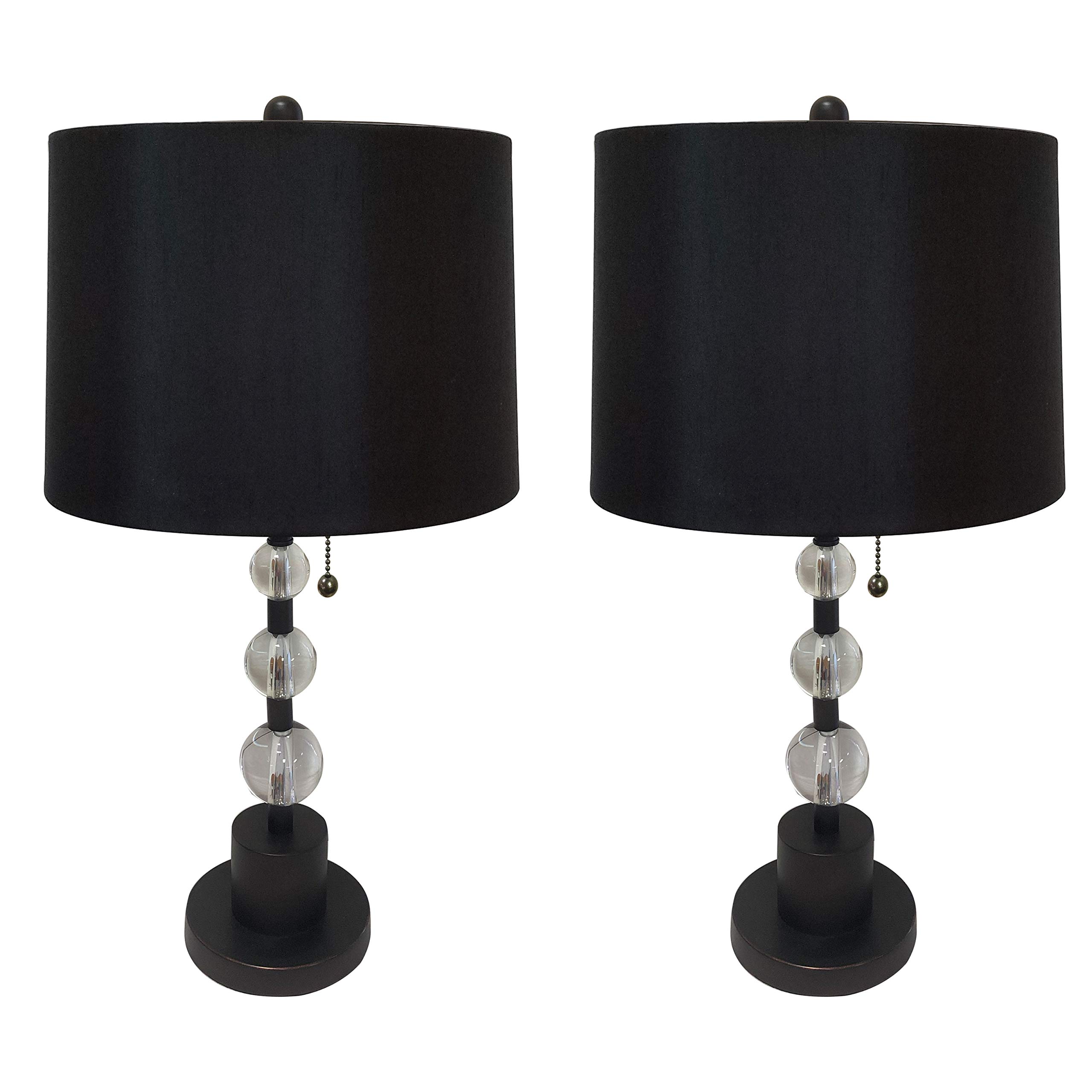 Royal Designs LBO-1005ORB-HB-610-14BLK-2 Oil Rubbed Bronze Lamp Base with Crystal Ball Accents & Black Drum Hardback Shade - Set of 2, Elegant Table Lamps for Living Room, Bedroom, or Office Decor