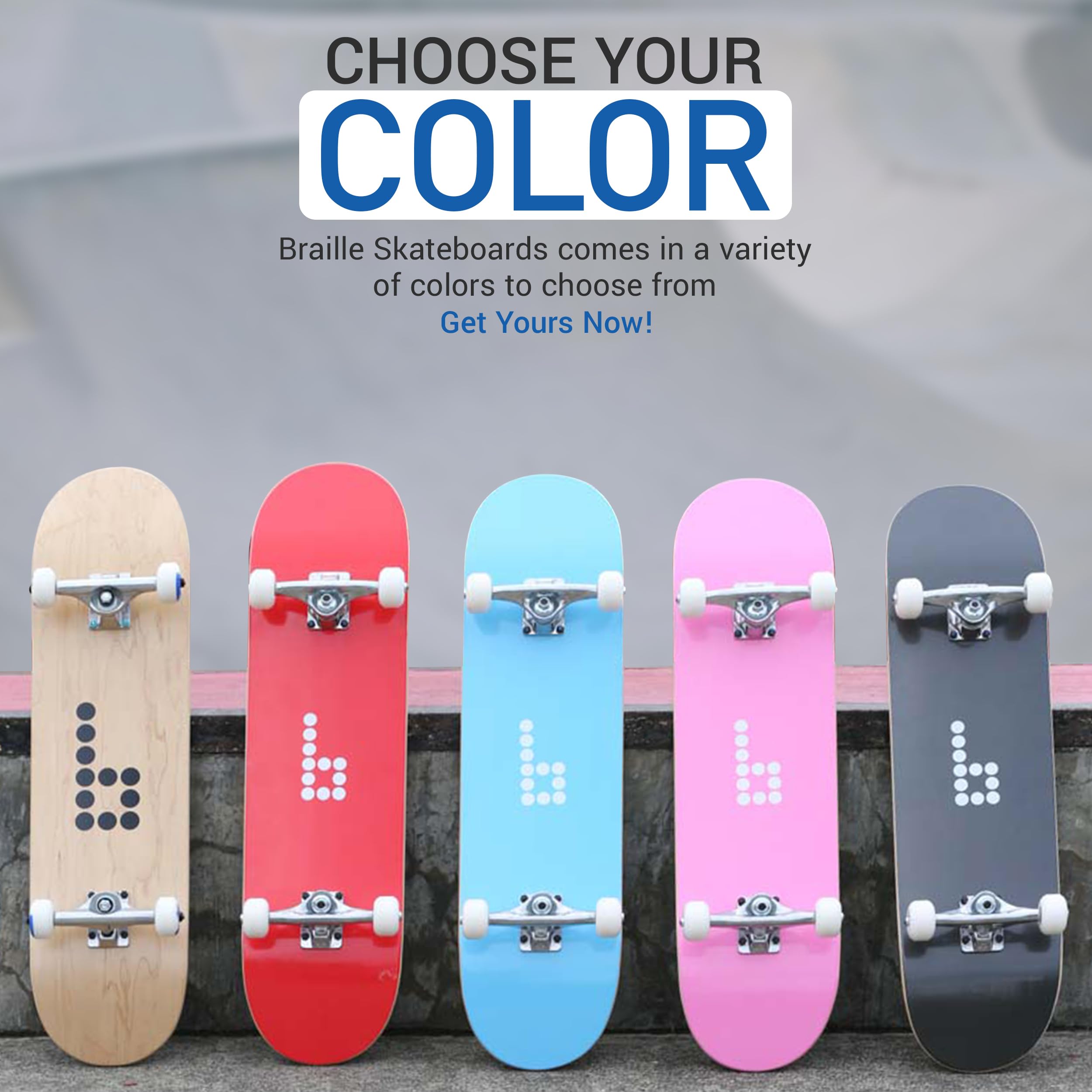 Braille Complete Skateboard for Adults & Kids - 31.5 Inch Pro Skateboard for Tricks & Street Riding | Perfect for Teens, Boys & Girls | Durable Standard Skate Board for Commuting & Skate Parks