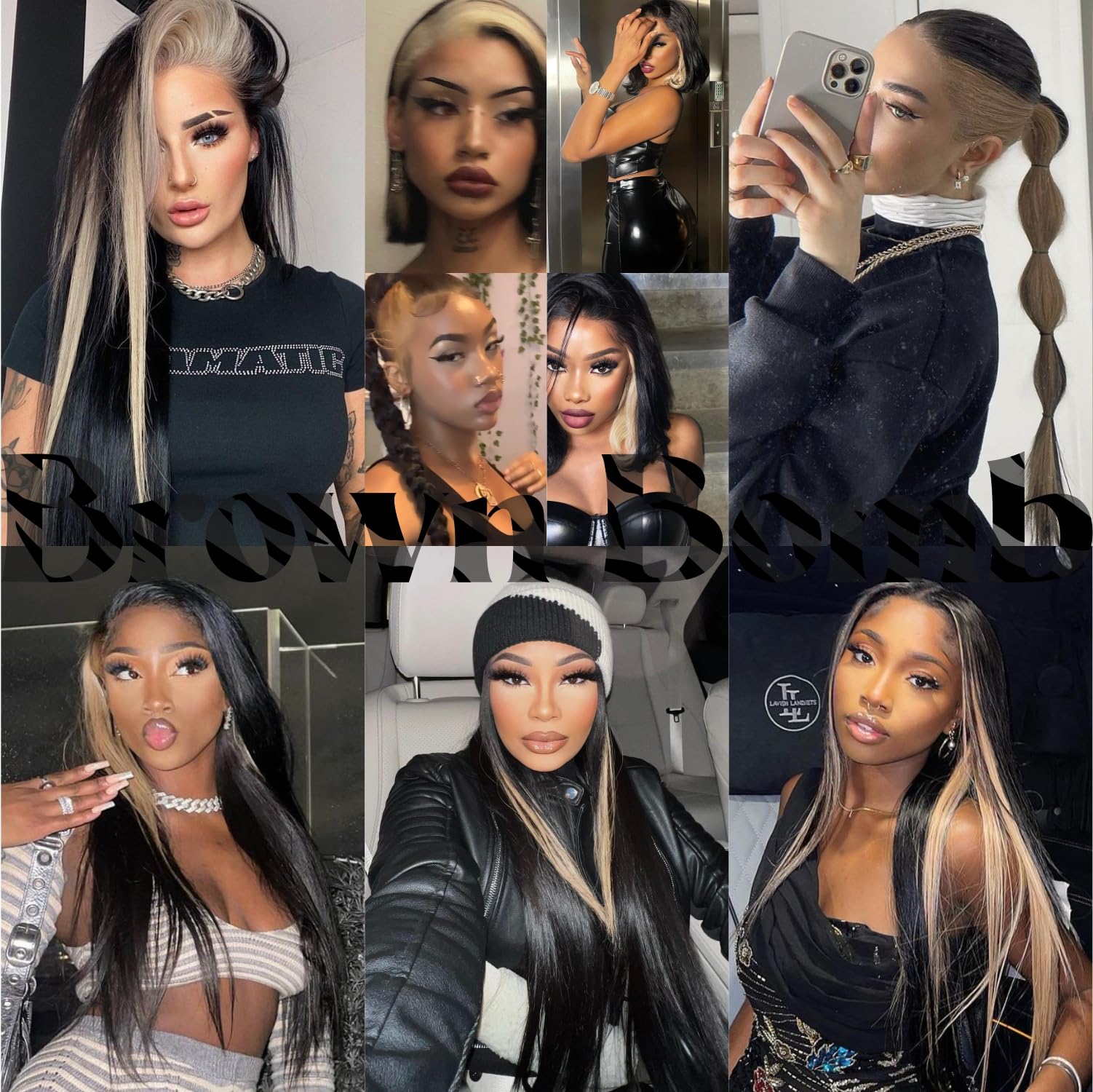 13x5x1 HD Glueless Synthetic Lace Front Wig for Women - 180 Density 26inch Skunk Stripe Black & Blonde Pre-Plucked Ready to Wear Wig | Perfect for Cosplay, Halloween Costumes, and Fashion Styling