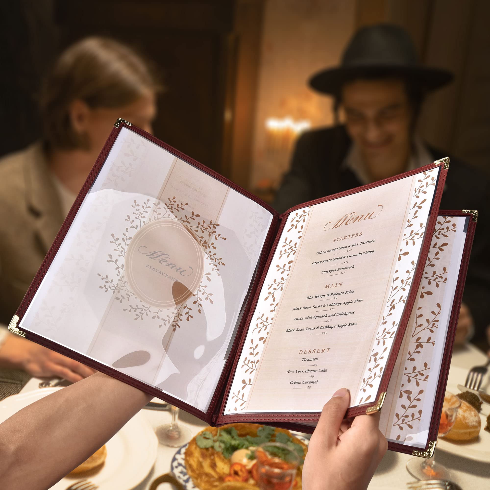 30 Pack WeChef 3-Page 6-View Menu Covers with Double Stitch Trim - Fits 8.5x11 Paper - Transparent Burgundy for Restaurants, Cafes & Food Service Businesses - Perfect for Daily Specials, Drink Lists & Seasonal Menus