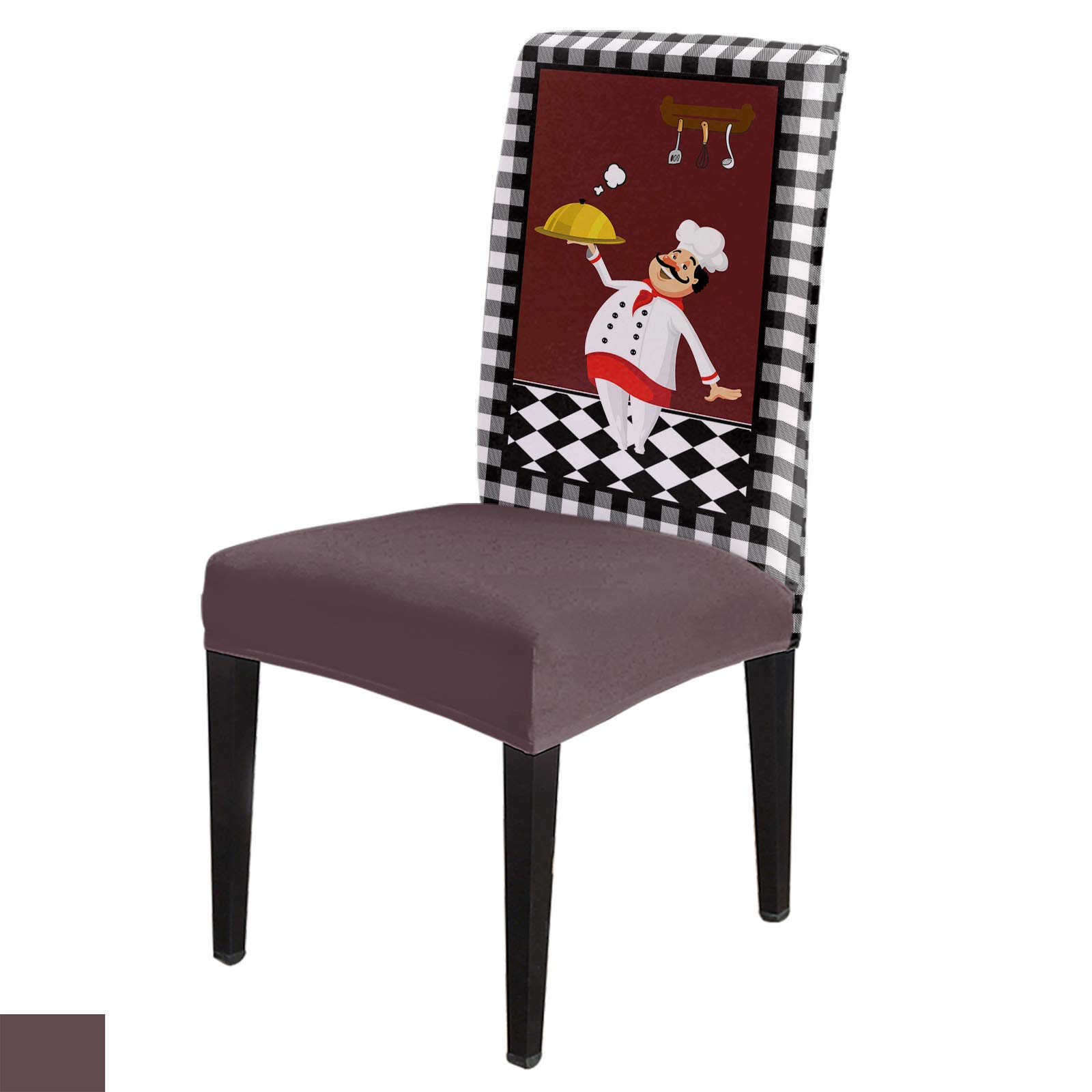 Stretch Washable Chair Slipcovers Set - 6 PCS Black & White Plaid Dining Chair Seat Protectors for Home, Hotel, Ceremony | Chef & Kitchen Use | Durable, Stylish Cover for Chairs, Sofas & Banquet Seating