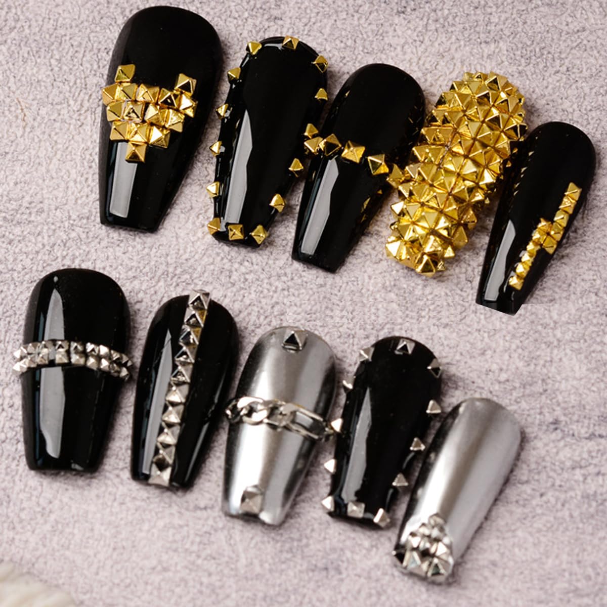 Punk Nail Rivets 3 Sizes - Gold Flatback Spike Studs for DIY Manicure & Nail Art