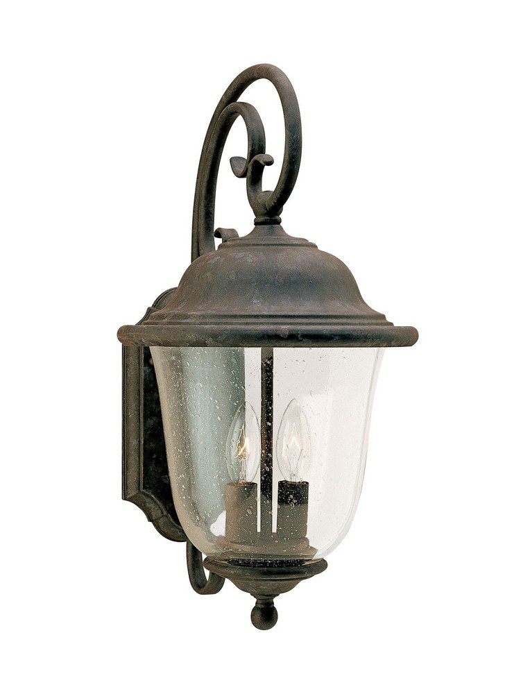 Sea Gull Lighting 8460-46 Trafalgar Two-Light Outdoor Wall Lantern with Clear Seeded Glass Shade - Oxidized Bronze Finish - Weatherproof Exterior Sconce for Porch, Patio & Garden Lighting