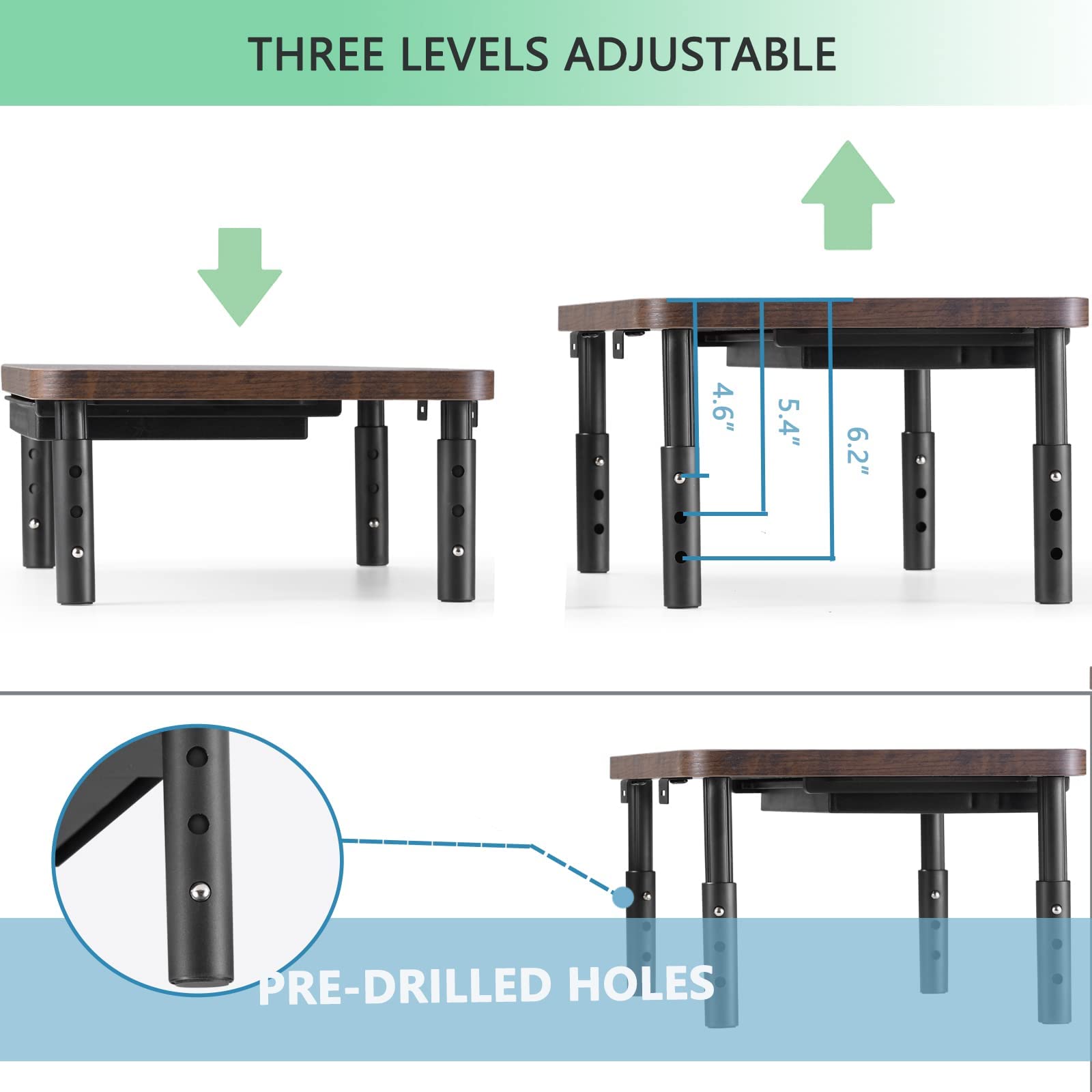 Adjustable Monitor Stand Riser - 3 Height Settings, Ergonomic Laptop & Computer Stand for Office & Home, Black Plastic Base for PC, iMac, Printer (Perfect for Workspace Organization & Eye Strain Relief)