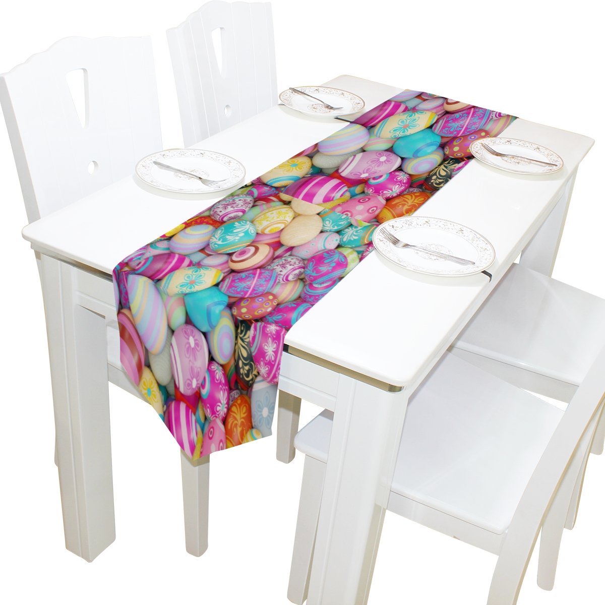 WOZO Colorful Painted Easter Egg Table Runner - 13x70 Inch Rectangle Kitchen Tablecloth for Coffee & Dining Tables - Easter Decor, Spring Home Decor, Holiday Table Setting Accessories