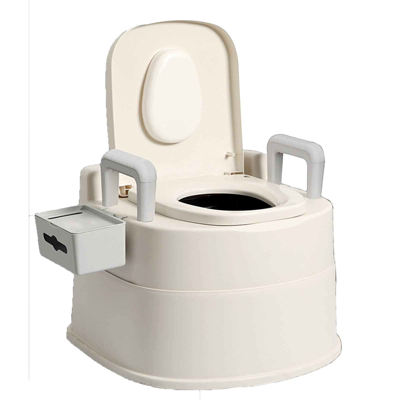 XXIOJUN Lightweight Portable Shower Commode Chair - Elderly & Disabled Toilet Seat with Non-Slip Mat & Paper Holder (White, 59x56x50cm) - Ideal for Bathroom Safety, Bedside Use & Camping Trips