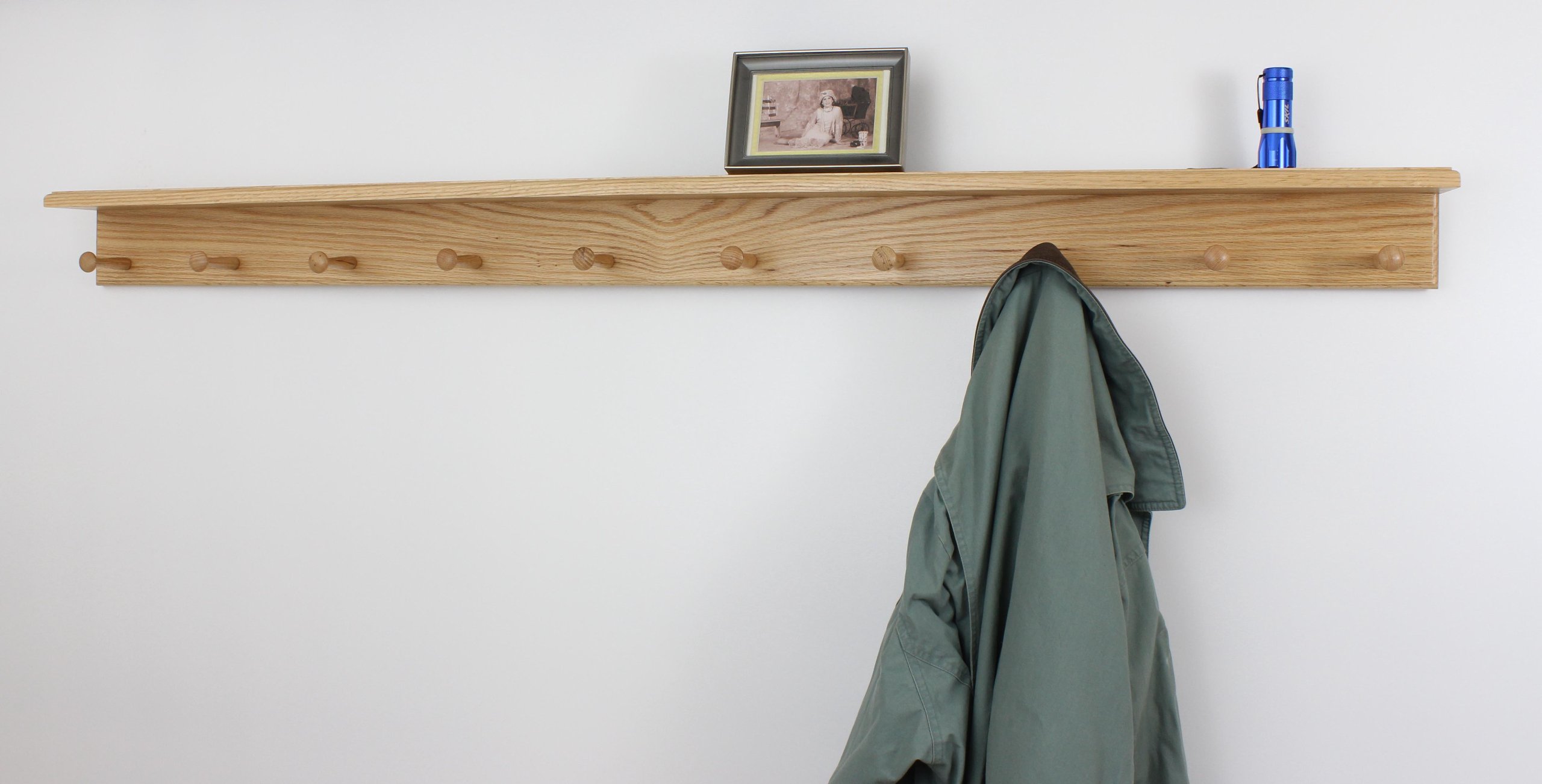 Natural Oak Shaker Peg Rack with Shelf - 58
