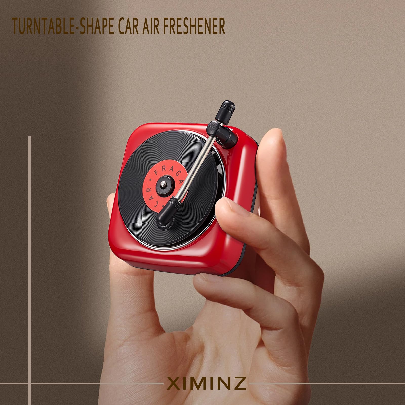 Car Air Freshener with Record Player Design - Vent Clip Scent Diffuser for AC Outlet | Perfect for Road Trips, Commuting & Car Interior Refresh (Red)