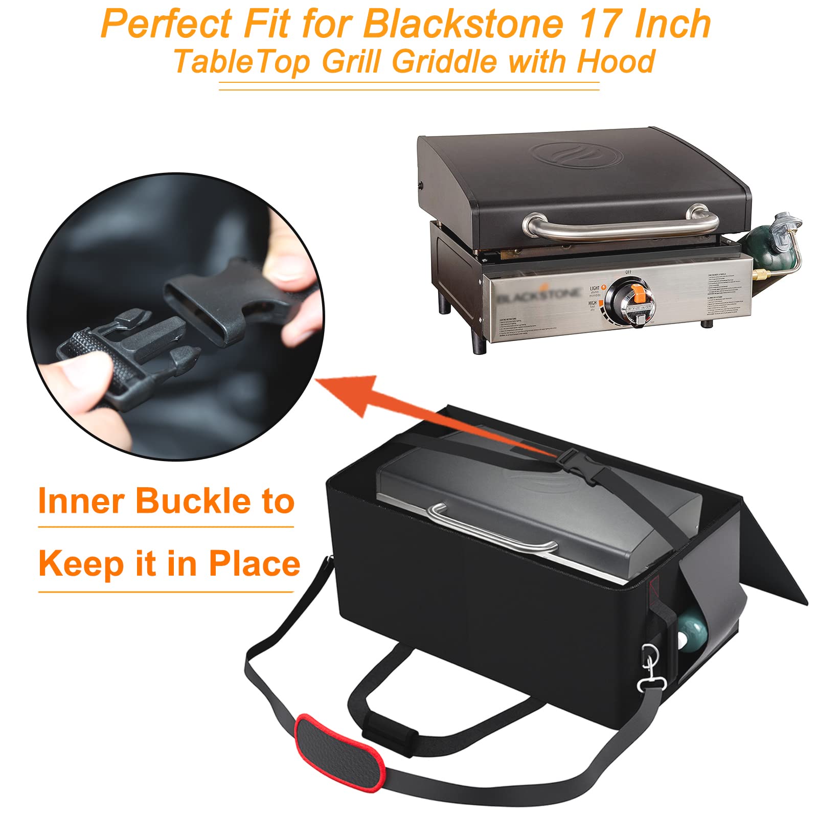 **Blackstone 17-Inch Griddle Carry Bag - Heavy Duty 600D Polyester, Fits 1814 Tabletop Griddle with Hood Lid - Perfect for Camping, Tailgating & Outdoor Cooking**