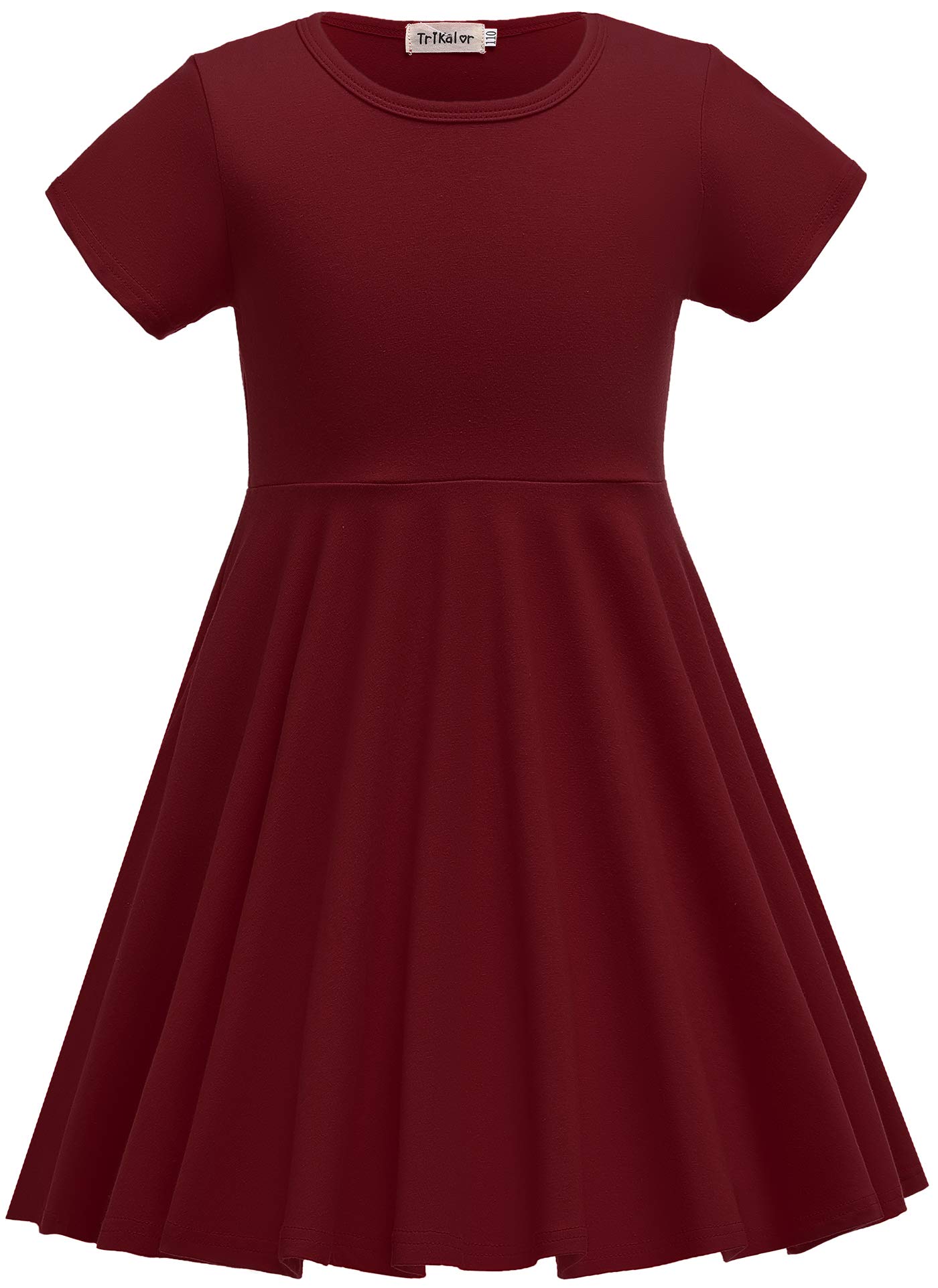 TriKalor Girls Short Sleeve Solid Color Skater Dress with Pockets - Casual Twirly Party & Play Dress for Toddler and Kids | Perfect for Birthday, School, Playdate and Everyday Wear