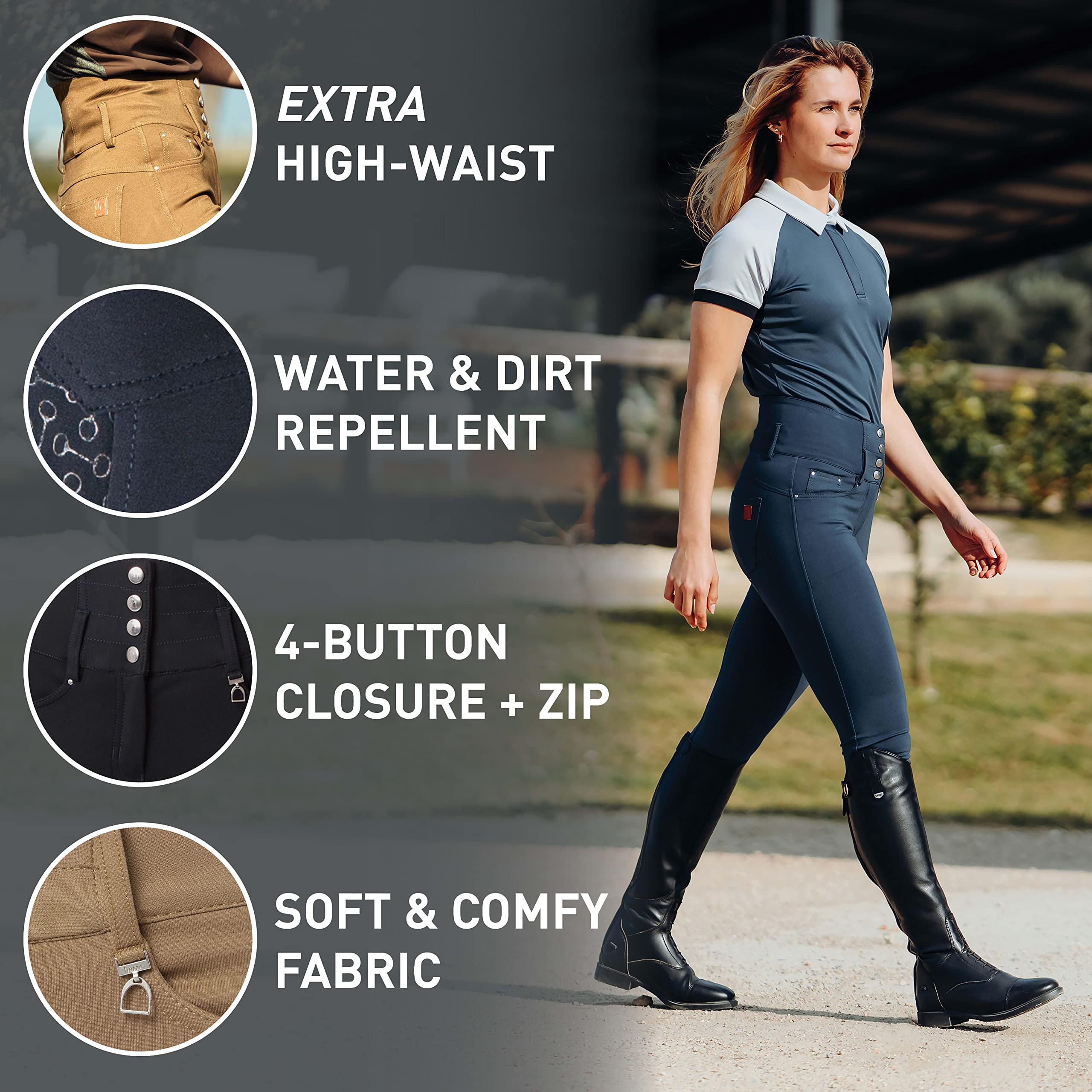 HORZE Women's Classic Equestrian Riding Pants - Comfortable & Stylish Horseback Riding Breeches for English Riding, Show Jumping & Dressage