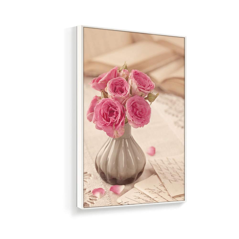 Floating Framed Canvas Wall Art - Retro Flower Print for Living Room & Bedroom Decor - Ready to Hang 24x36 Inches - Perfect for Home, Office & Gift Giving