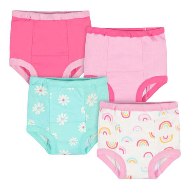 4 Pack Toddler Girls Training Pants - Rainbow & Daisy Print - Soft & Absorbent - Potty Training Underwear for Daycare & Playtime