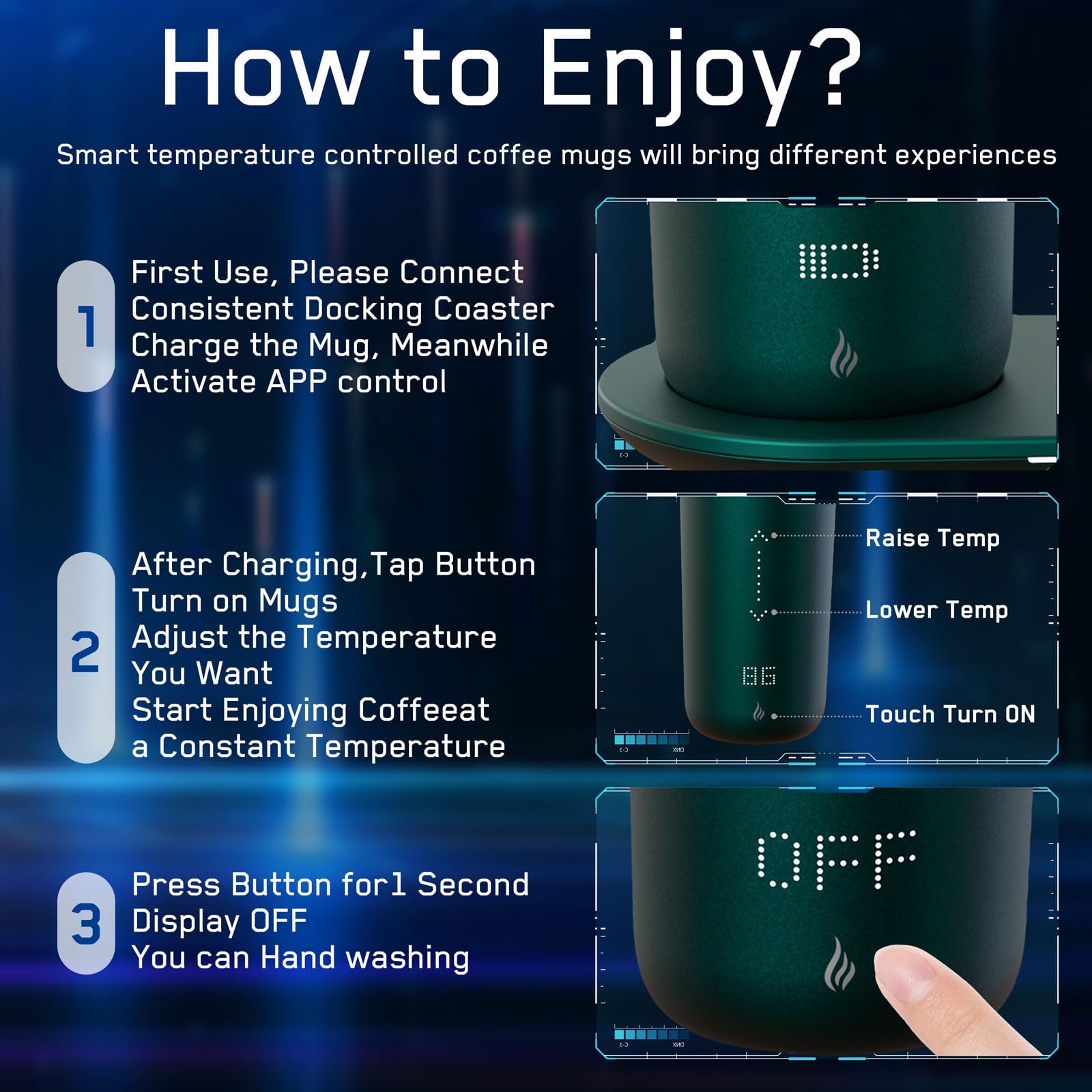 Smart Self-Heating Travel Coffee Mug - 12oz Temperature Control, App-Controlled Warmer with LED Display (4-10 Hours) | Fast Wireless Charging Base | Keeps Coffee Hot All Day | Perfect for Office, Commuting & Outdoor Use | Jade Green
