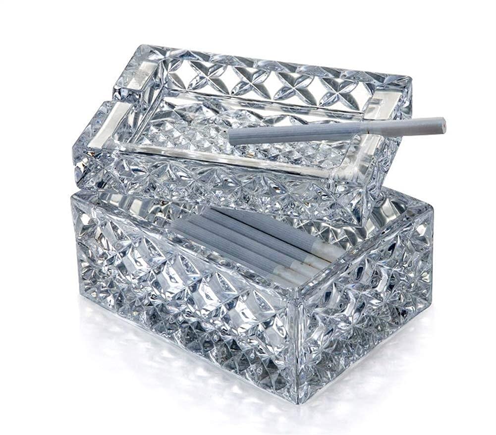 Premium Crystal Glass Ashtray with Lid - Modern Square Design for Home, Office & Smoking Lounge (12.5x9x7.5cm) - Elegant Coffee Table Accessory & Gift for Smokers