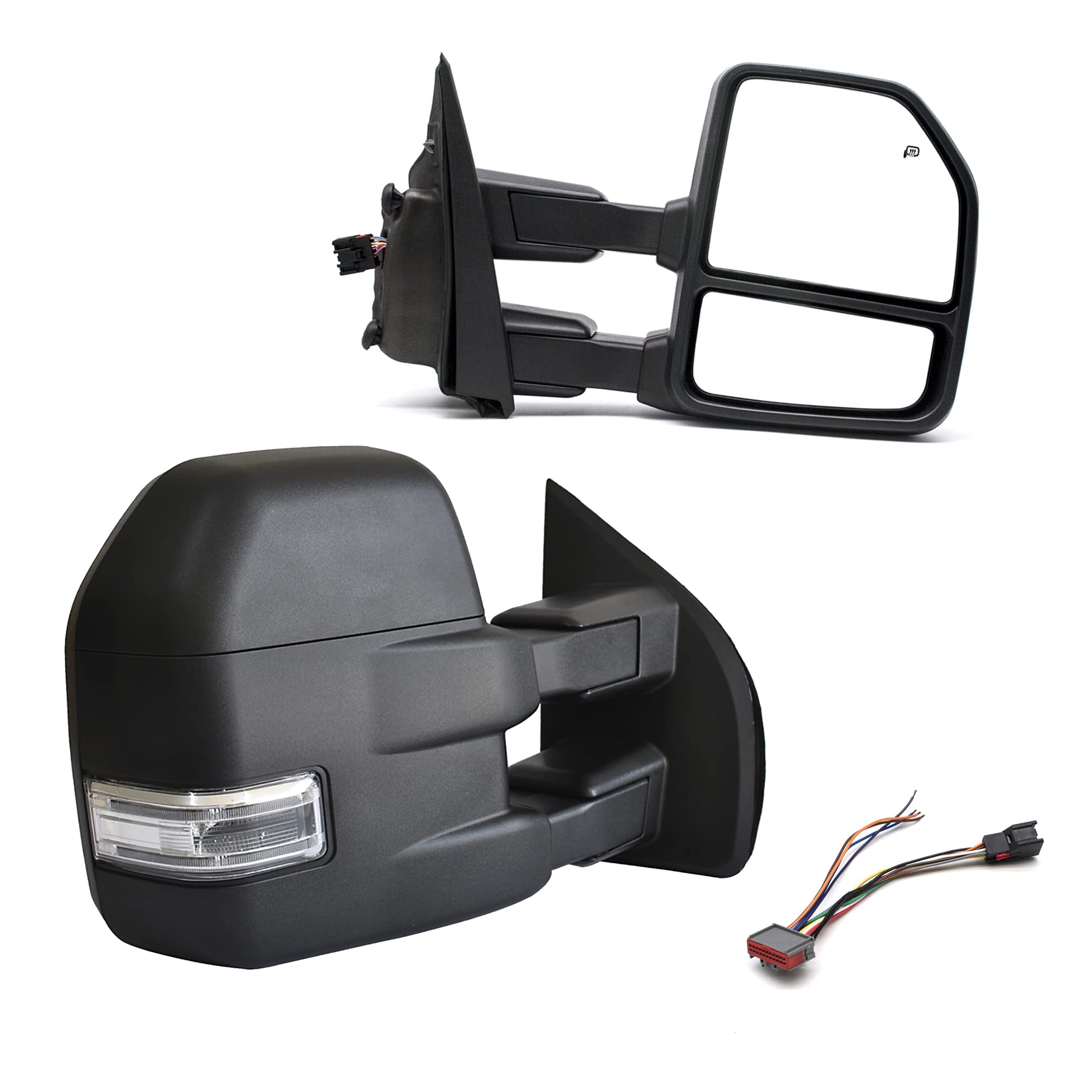 BOOLEE Power Adjustable Heated Towing Mirrors with LED Turn Signal & Temperature Sensor - Compatible with Ford F150 2015-2020 Models (Black Housing, 8 Pin Plug) - Perfect for Winter Driving, Towing Trailers & Off-Road Adventures