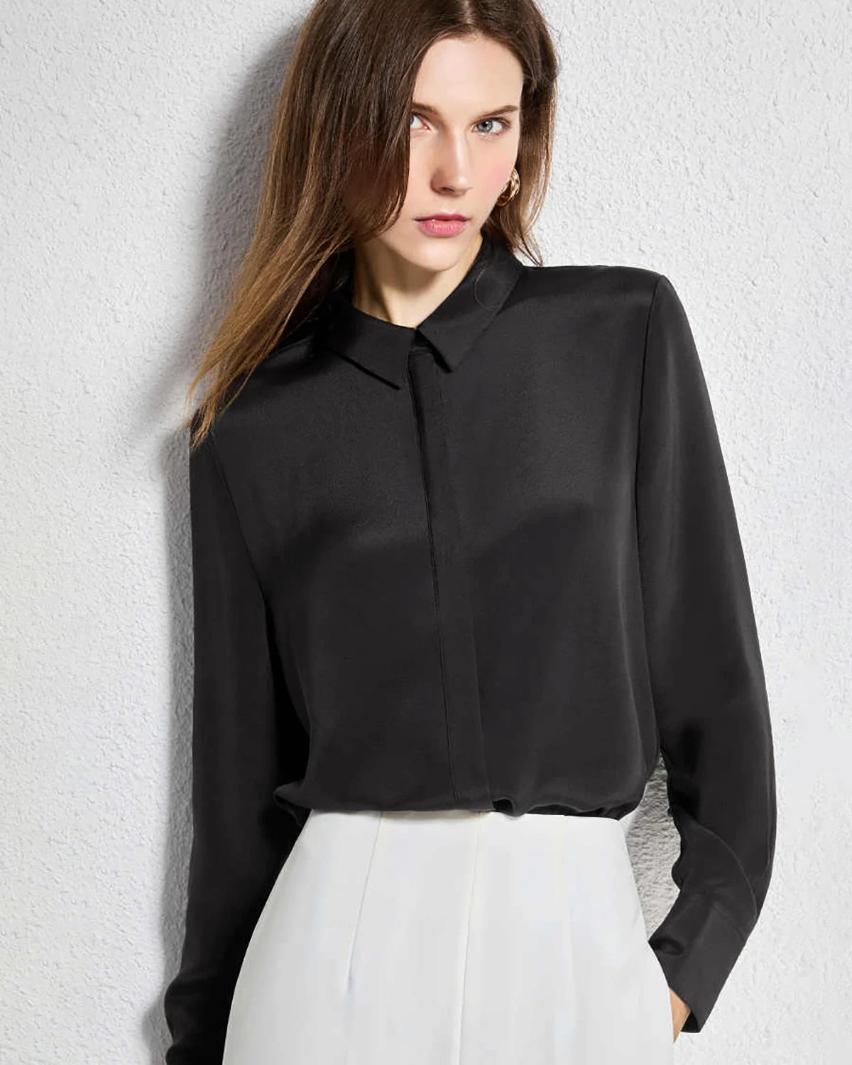 30 Momme Pure Silk Concealed Button Shirt for Women - Elegant & Breathable Blouse for Work, Office, and Special Occasions