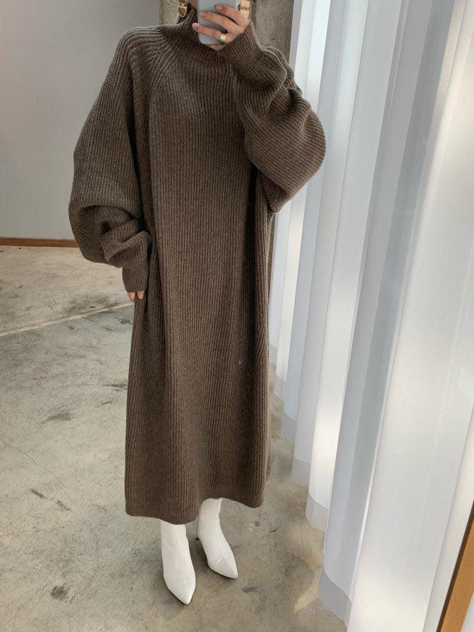 Lovevop Women's Casual High Neck Solid Color Long Sleeve Knit Dress - Perfect for Work, Date Night & Fall/Winter Fashion