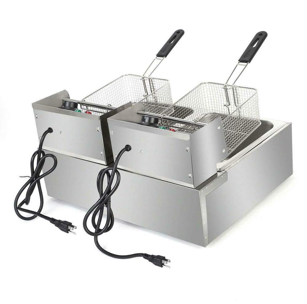 5000W Commercial Dual Tank Electric Deep Fryer - 12L Stainless Steel Restaurant Fryer with 2 Baskets for Fast Food, Snack Bars, Parties & Buffalo Wings - US Stock (Ideal for Restaurants, Catering & Home Use)