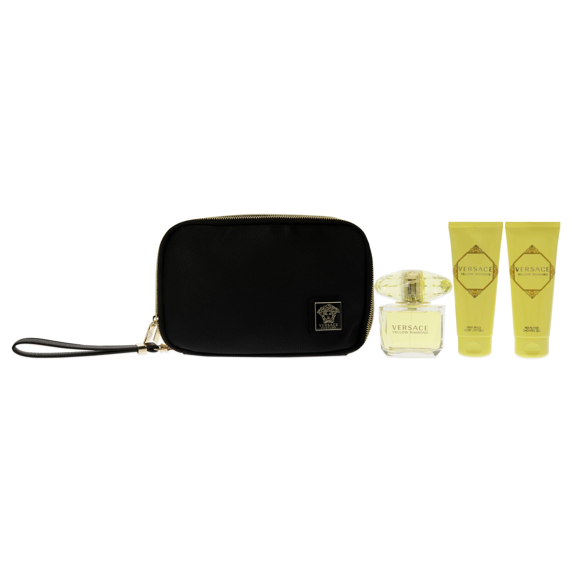 Versace Yellow Diamond Women's Perfume Gift Set - 3oz Eau de Toilette Spray, 3.4oz Shower Gel & Body Lotion with Bag | Luxury Fragrance for Women | Perfect for Birthday, Anniversary & Valentine's Day Gifts