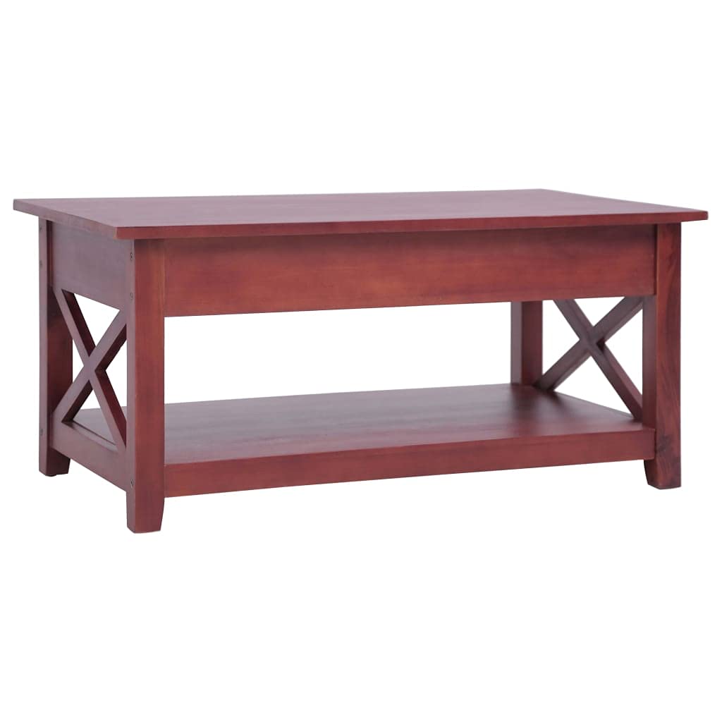 Premium Solid Mahogany Wood Coffee Table with 2 Drawers & Shelf - Classic Brown Lacquer Finish, Sturdy Frame - Elegant Living Room Furniture for Home Decor, Family Gatherings & Entertainment Spaces