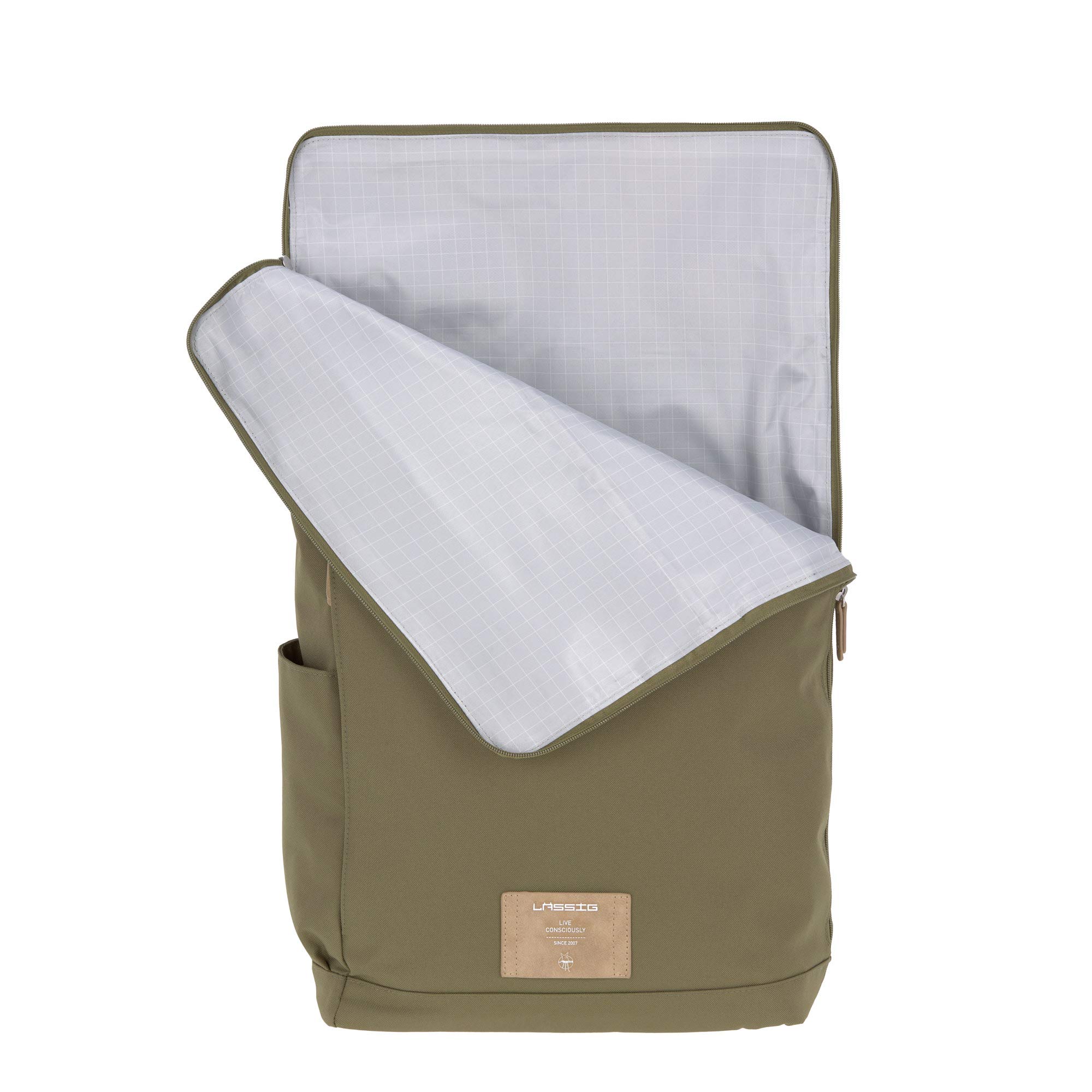 Lässig Green Label Olive Rolltop Backpack Diaper Bag - Large Waterproof Baby Bag for Travel, Daycare & Parenting Essentials | Stylish & Spacious Diaper Backpack for Moms & Dads