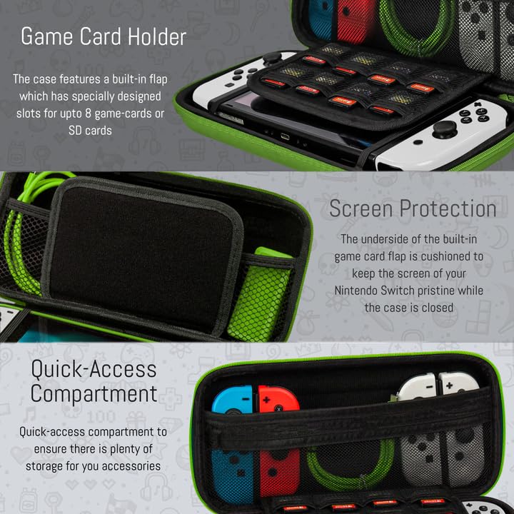 Orzly Protective Hard Travel Carry Case for Nintendo Switch & Switch OLED - Portable Shell Pouch with Storage Pockets for Games & Accessories | Perfect for Travel, Commuting & Home Storage
